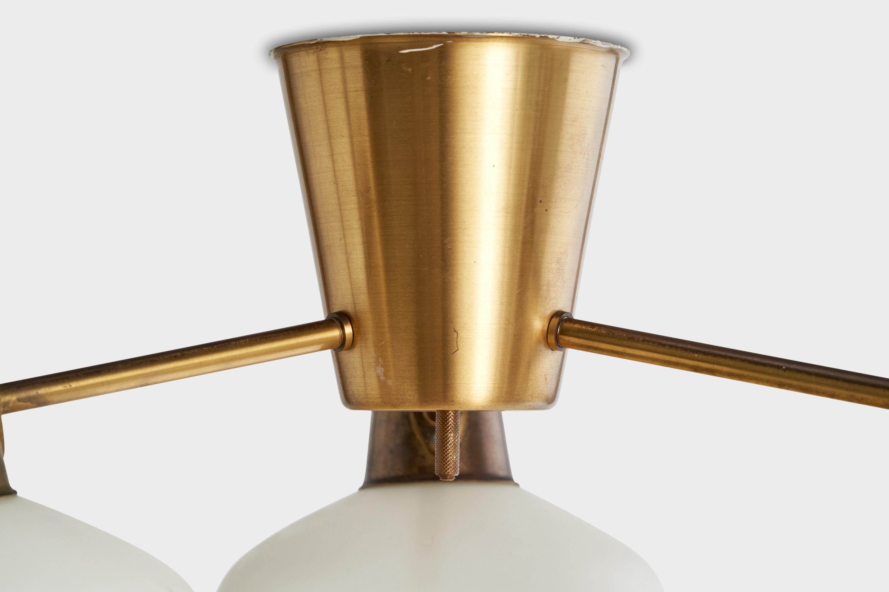 Hans Bergström, Chandelier, Brass, Glass, Sweden, 1950s For Sale 1