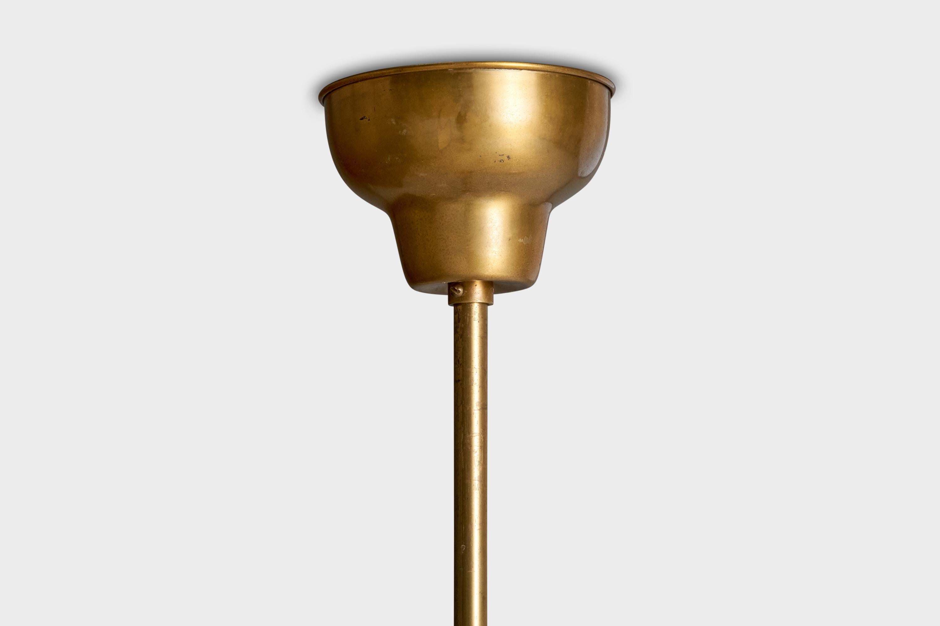 Hans Bergström, Chandelier, Brass, Oak, Fabric, Sweden, 1940s For Sale 4
