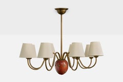 Hans Bergström, lustre, laiton, Oak, tissu, Suède, années 1940