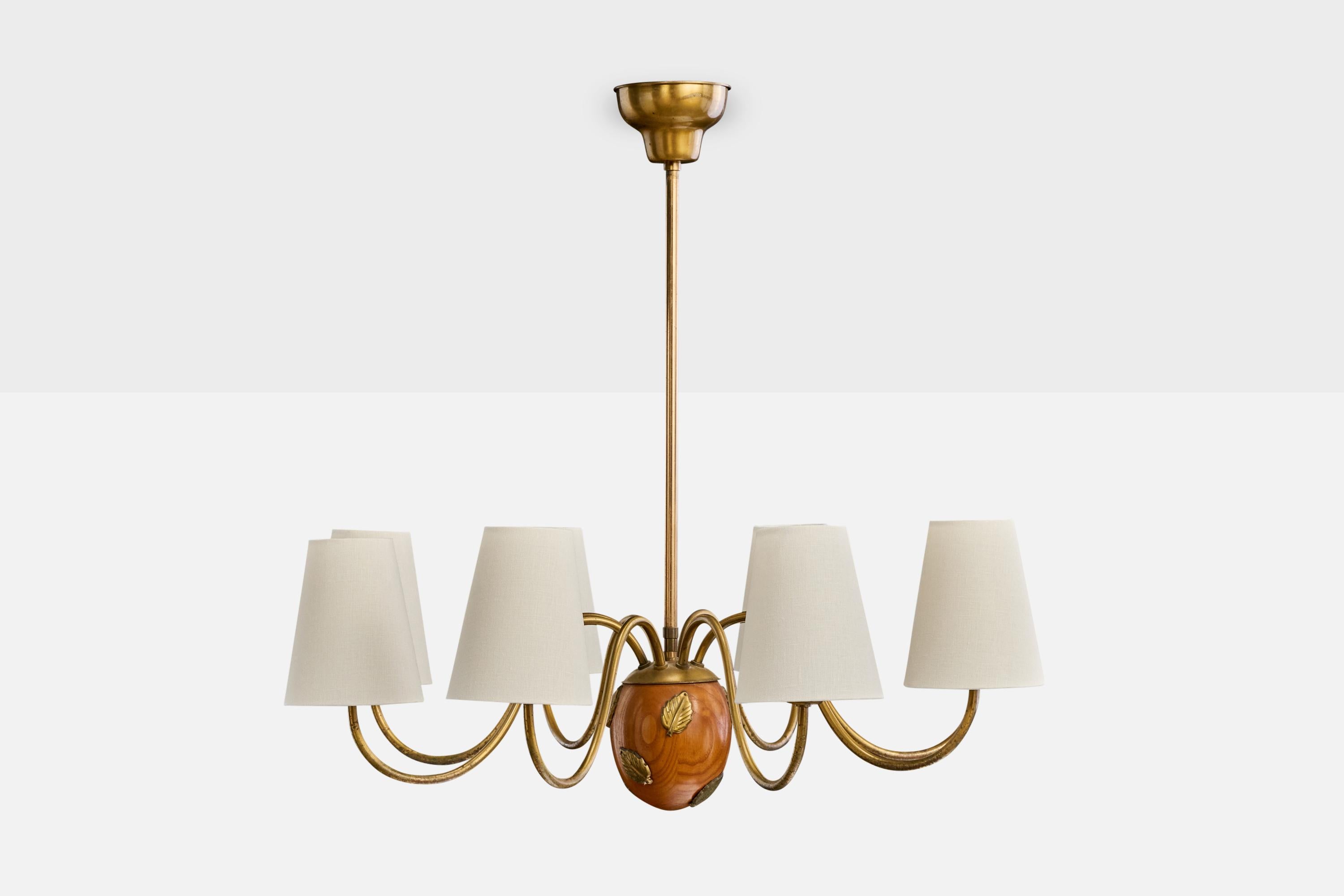 Hans Bergström, Araña, Latón, Roble, Tela, Suecia, Década de 1940 Escandinavo moderno en venta