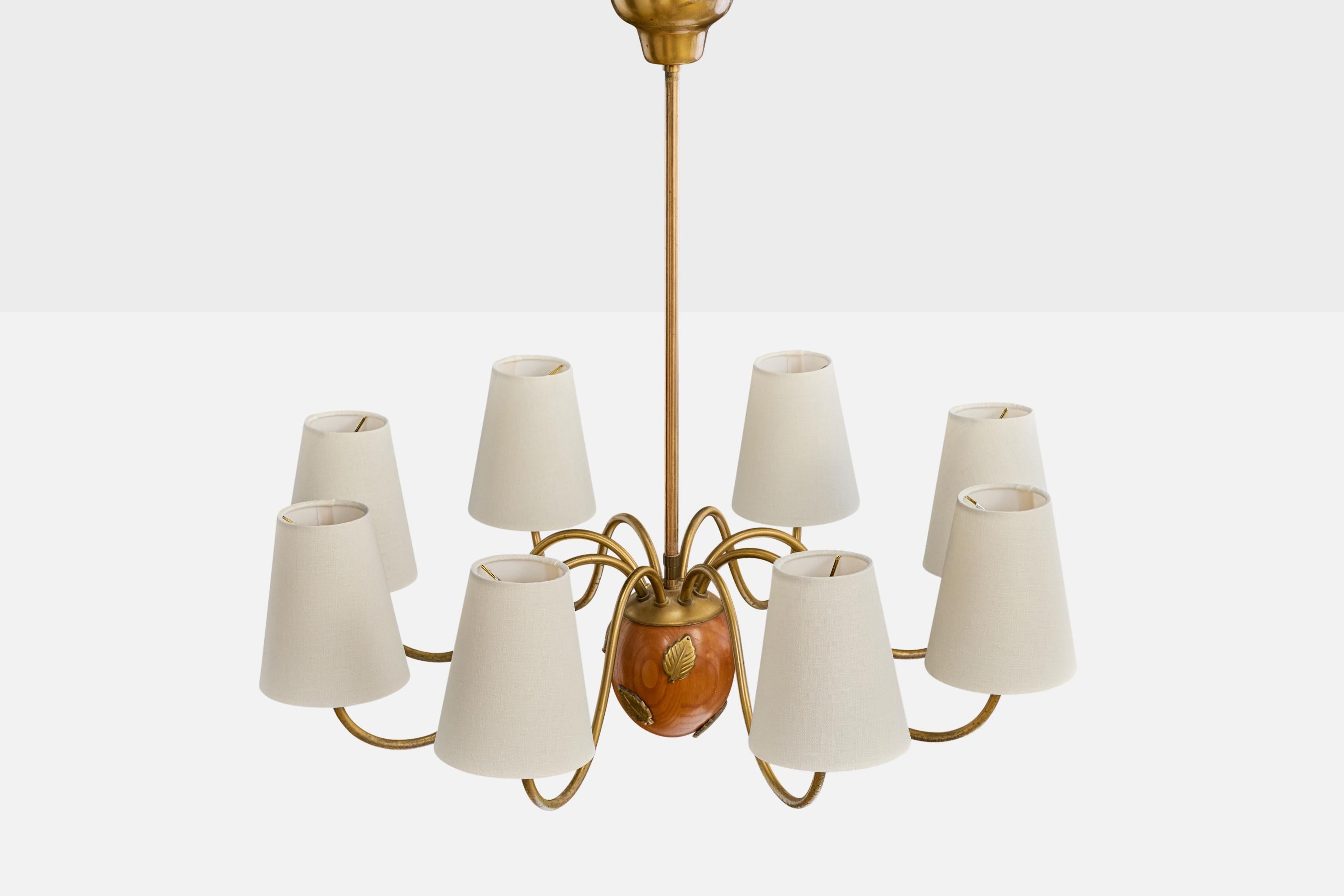 Hans Bergström, Araña, Latón, Roble, Tela, Suecia, Década de 1940 Sueco en venta