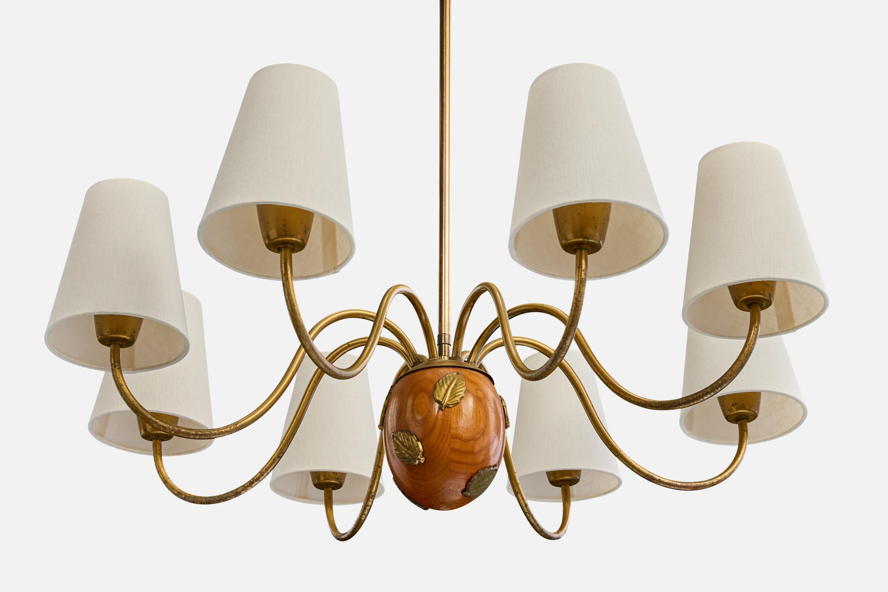 Hans Bergström, Araña, Latón, Roble, Tela, Suecia, Década de 1940 en Bueno estado para la venta en High Point, NC