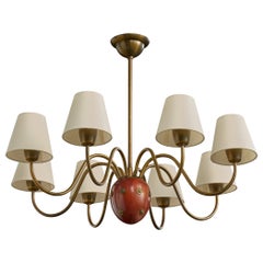 Hans Bergström, lustre, laiton, Oak, tissu, Suède, années 1940