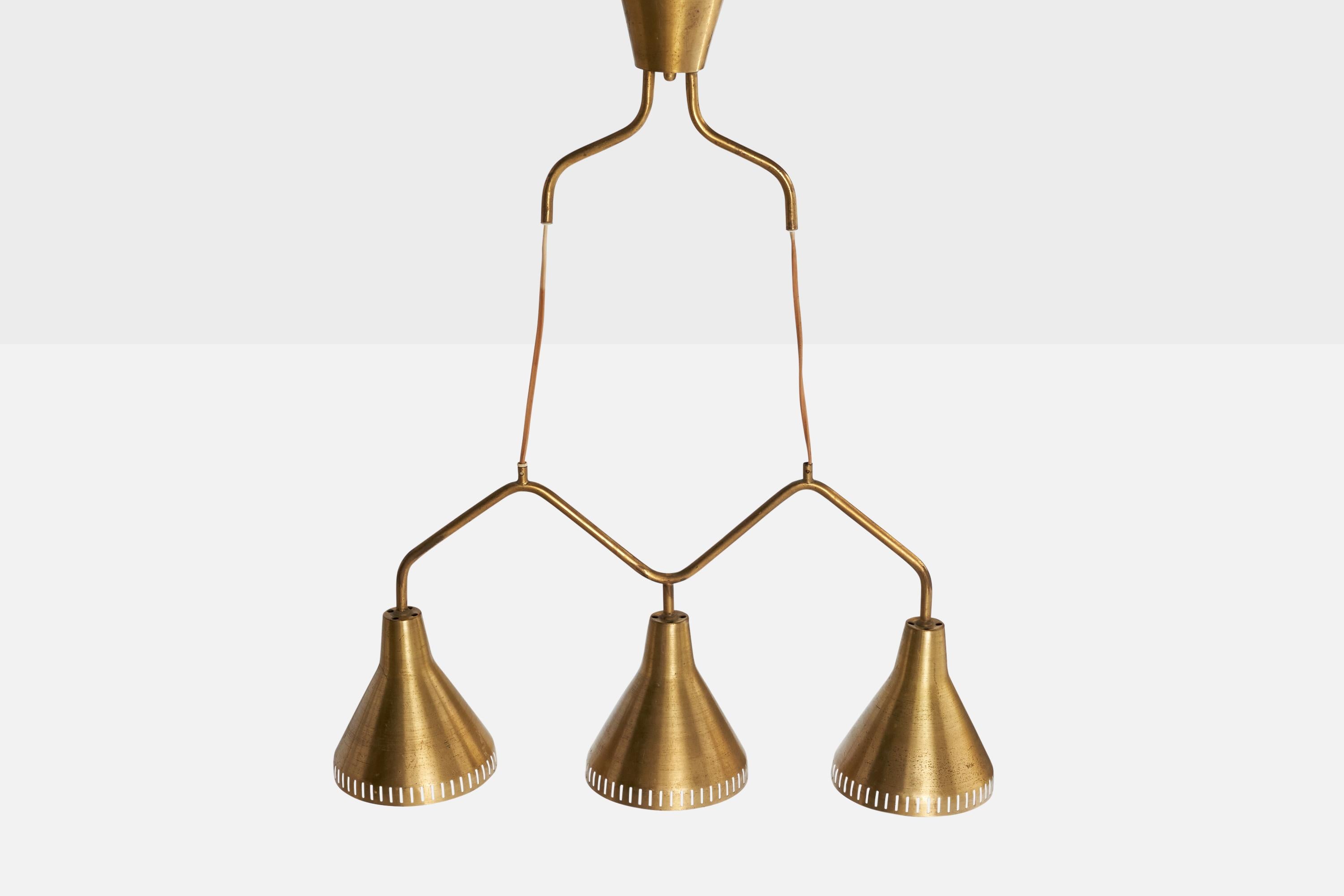 Swedish Hans Bergström, Chandelier, Brass, Sweden, 1950s For Sale