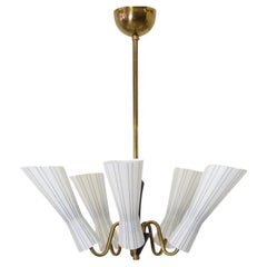 Hans Bergstrom Delicate Gio Ponti Influenced Fluted Glass and Brass Chandelier