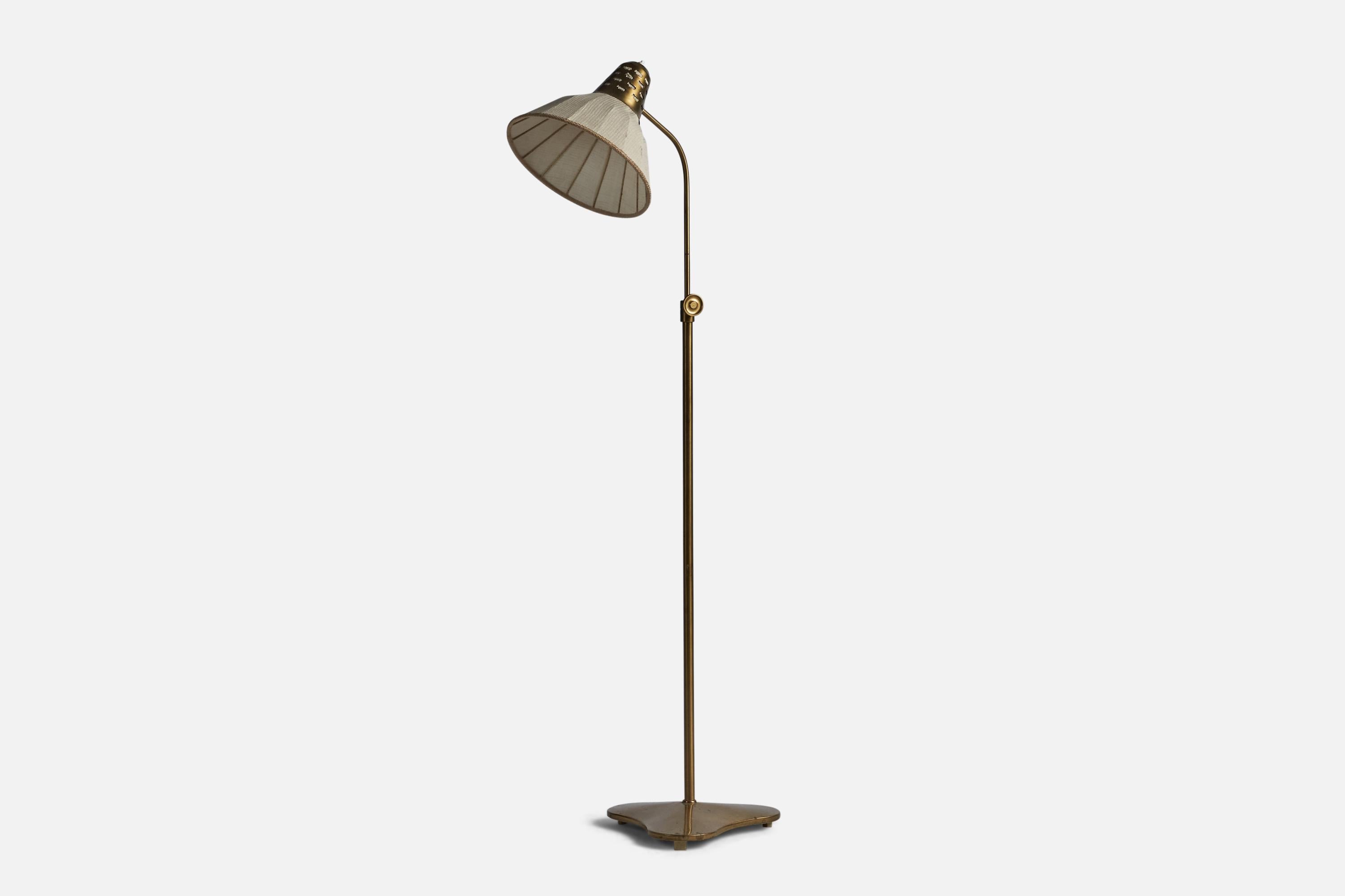 An adjustable brass and fabric floor lamp designed by Hans Bergström and produced by ASEA, Sweden, 1940s.

Overall Dimensions (inches): 52.5” H x 12” W x 20” D
Bulb Specifications: E-26 Bulb
Number of Sockets: 1
All lighting will be converted for US
