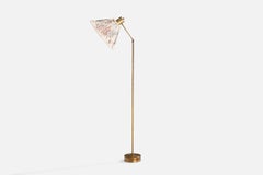 Hans Bergström, Floor Lamp, Brass, Fabric, Sweden, 1940s