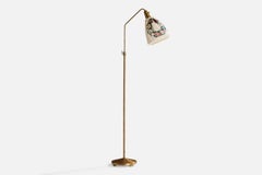 Hans Bergström. Floor Lamp, Brass, Fabric, Sweden, 1940s