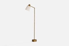 Hans Bergström, Floor Lamp, Brass, Fabric, Sweden, 1940s