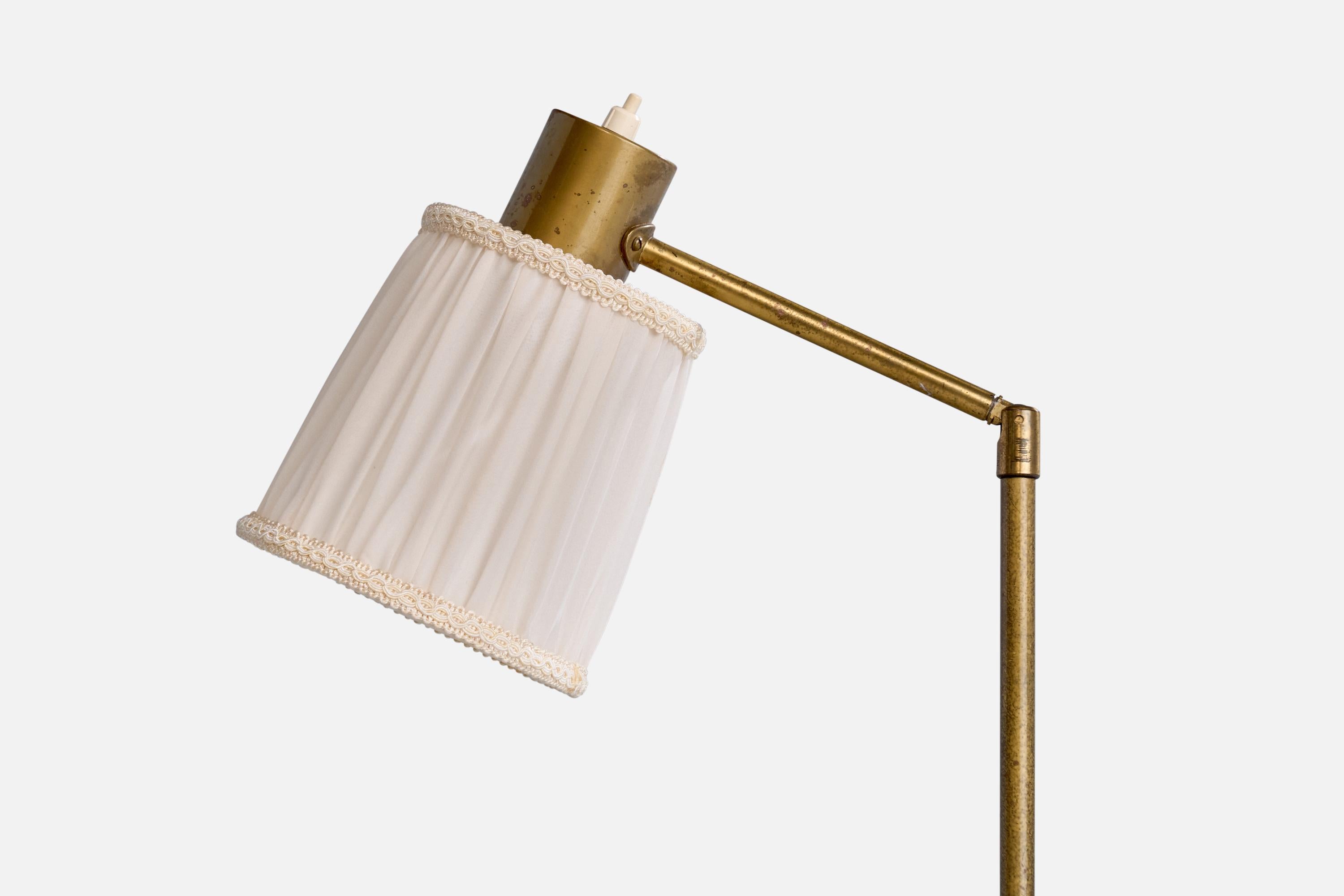 Scandinave moderne Hans Bergström, lampadaire, laiton, tissu, Suède, années 1940 en vente