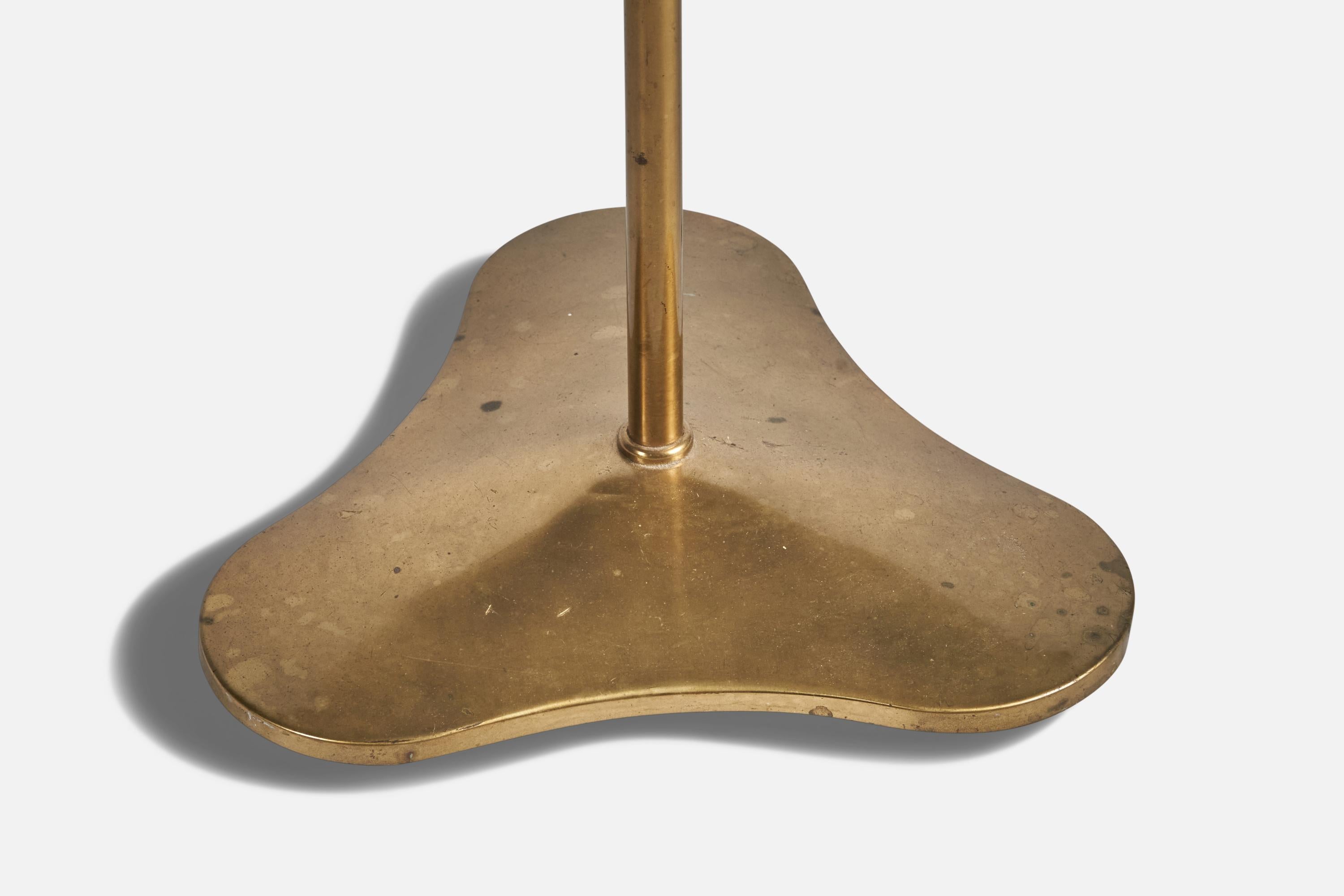 Hans Bergström, Floor Lamp, Brass, Fabric, Sweden, 1940s In Good Condition For Sale In High Point, NC
