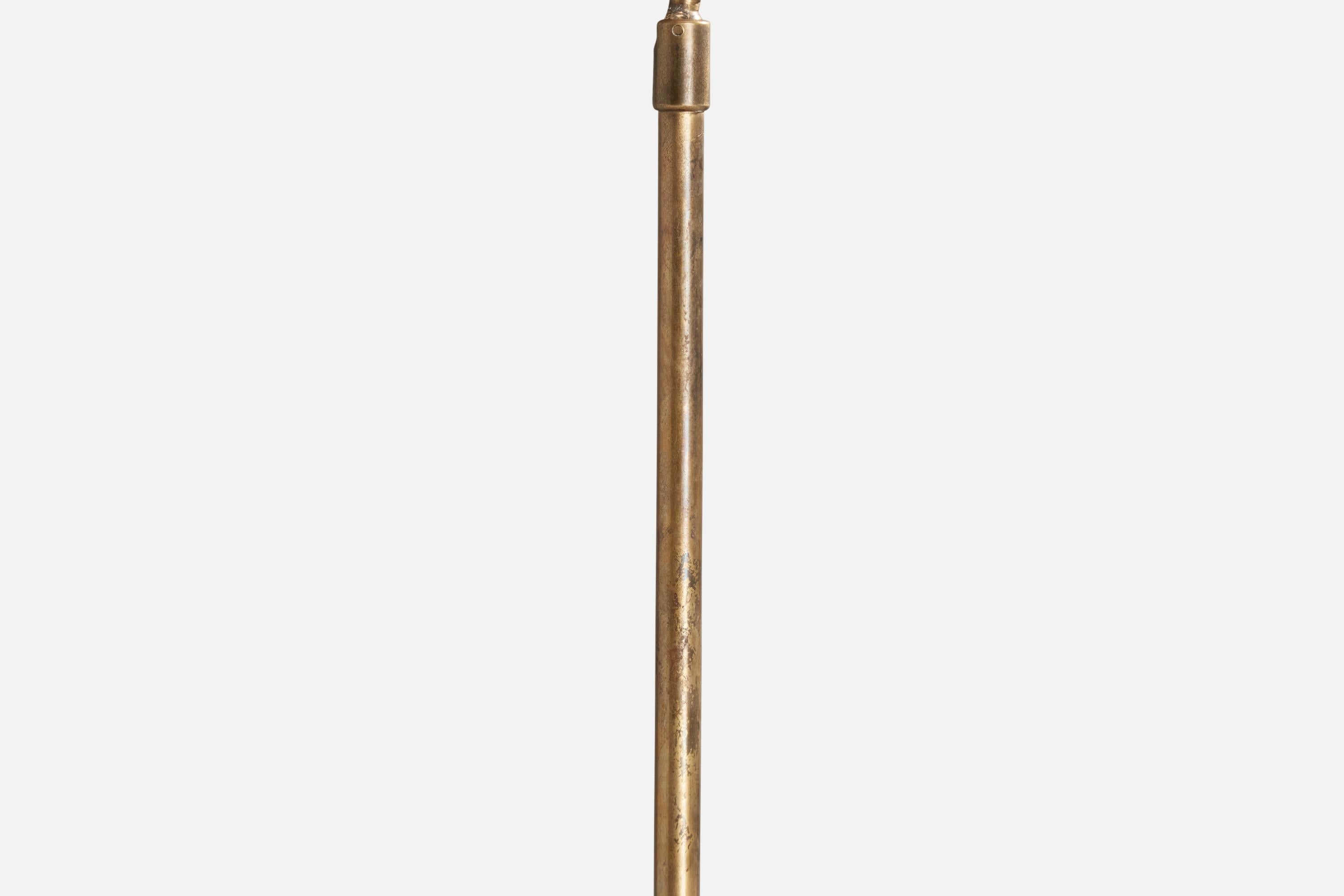 Hans Bergström, Floor Lamp, Brass, Fabric, Sweden, 1940s In Good Condition For Sale In High Point, NC