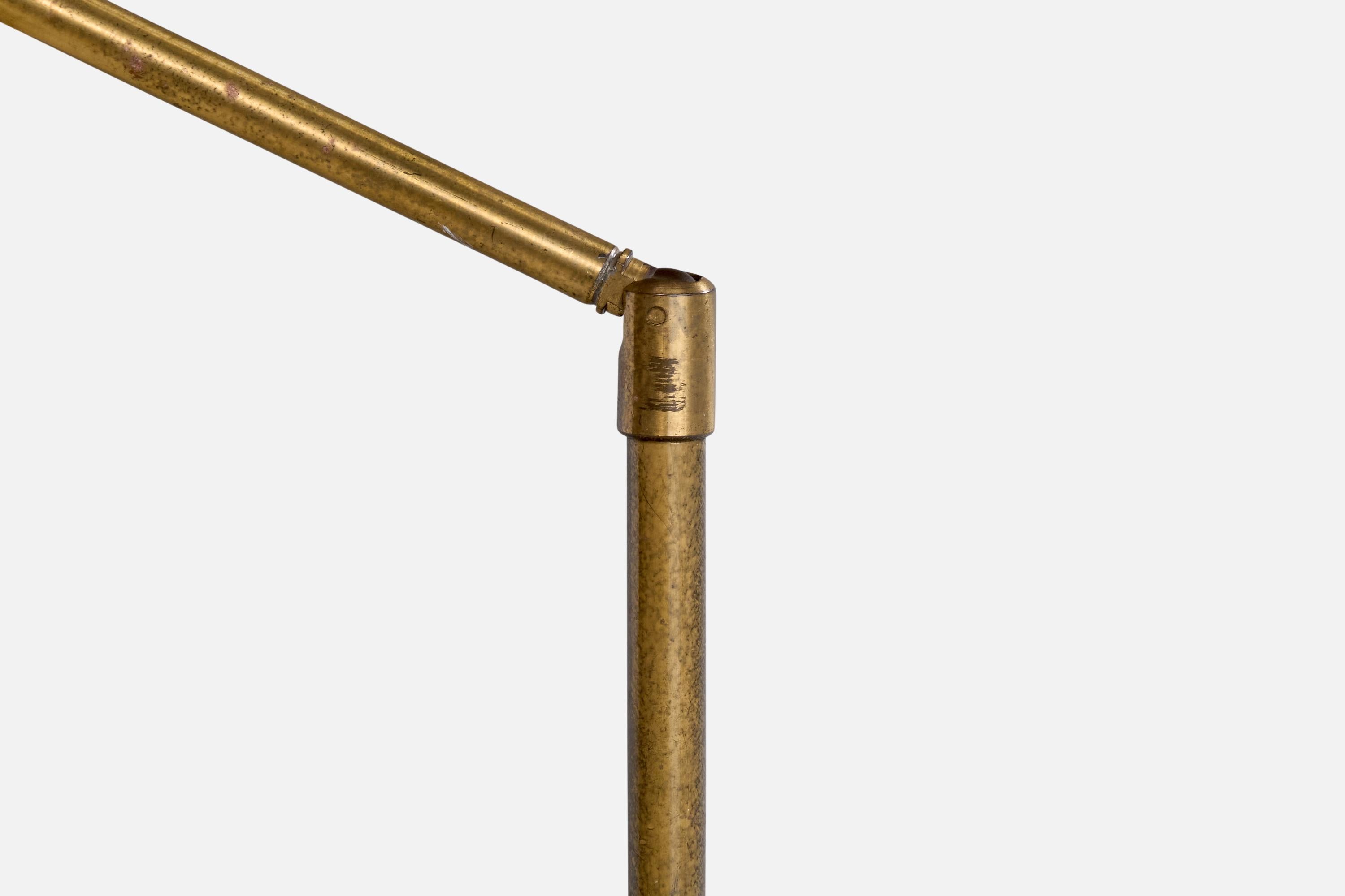 Milieu du XXe siècle Hans Bergström, lampadaire, laiton, tissu, Suède, années 1940 en vente
