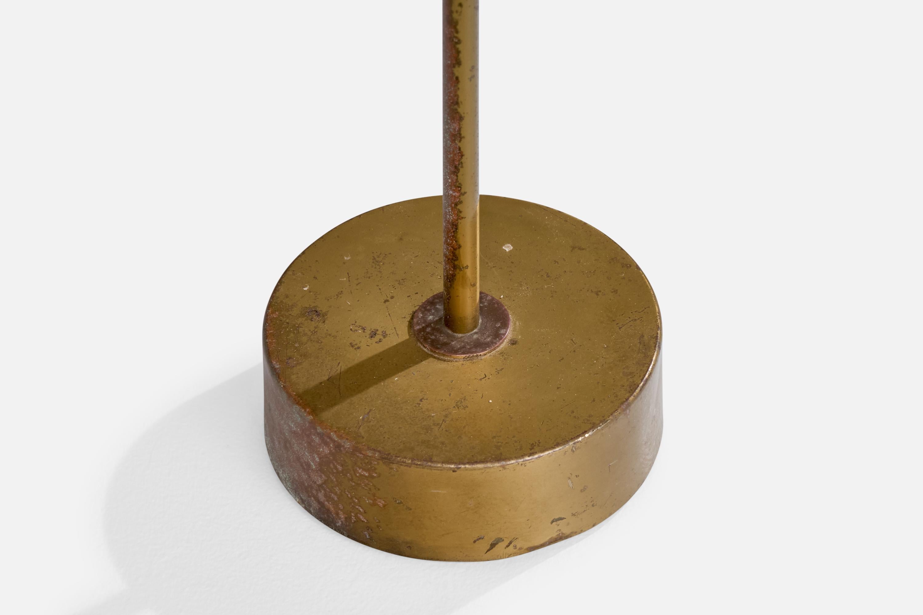 Laiton Hans Bergström, lampadaire, laiton, tissu, Suède, années 1940 en vente