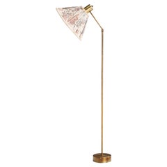 Hans Bergström, Floor Lamp, Brass, Fabric, Sweden, 1940s