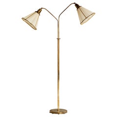 Hans Bergström, Floor Lamp, Brass, Fabric, Sweden, 1940s