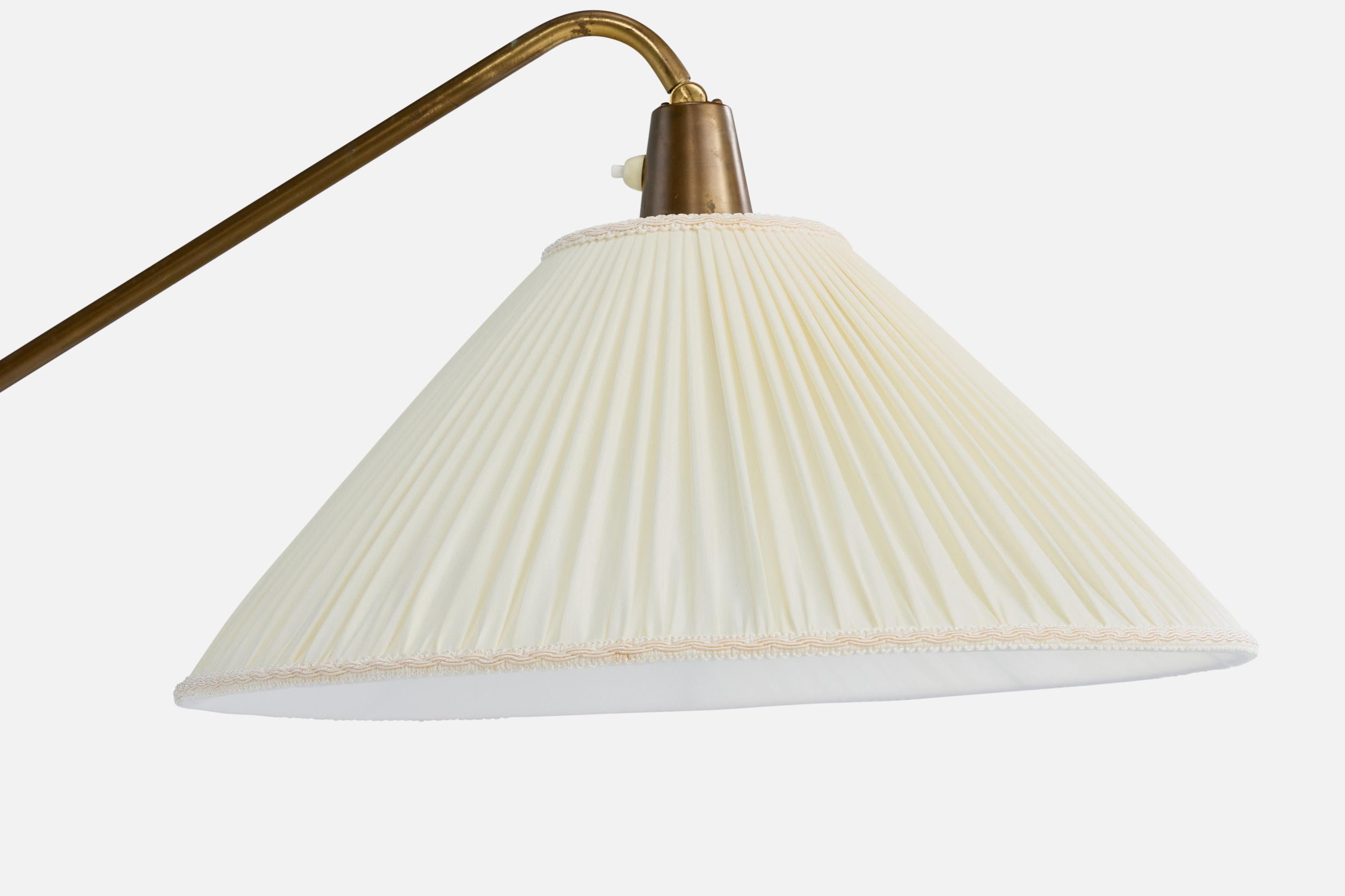Swedish Hans Bergström. Floor Lamp, Brass, Fabric, Sweden, 1950s For Sale