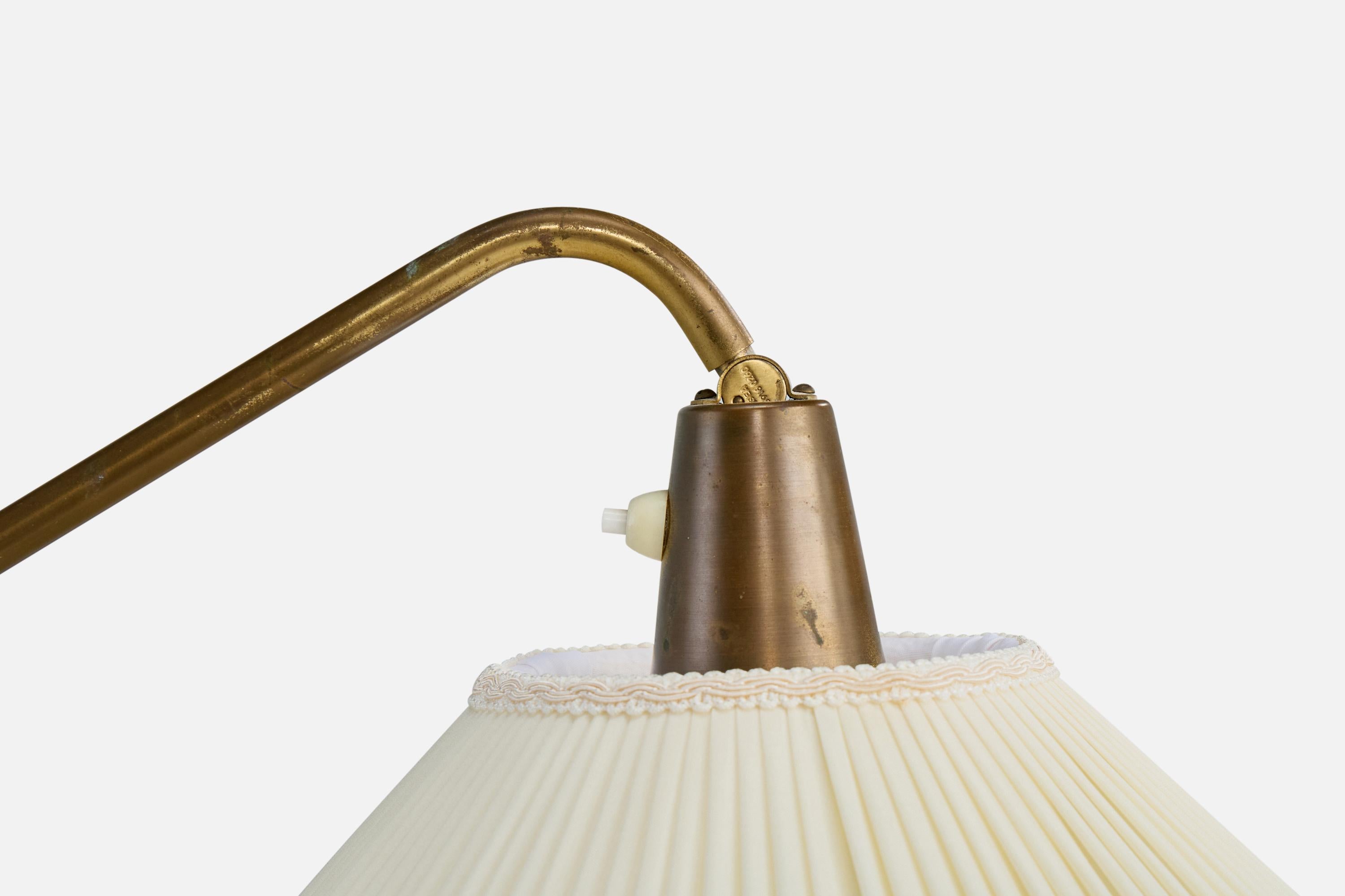 Mid-20th Century Hans Bergström. Floor Lamp, Brass, Fabric, Sweden, 1950s For Sale