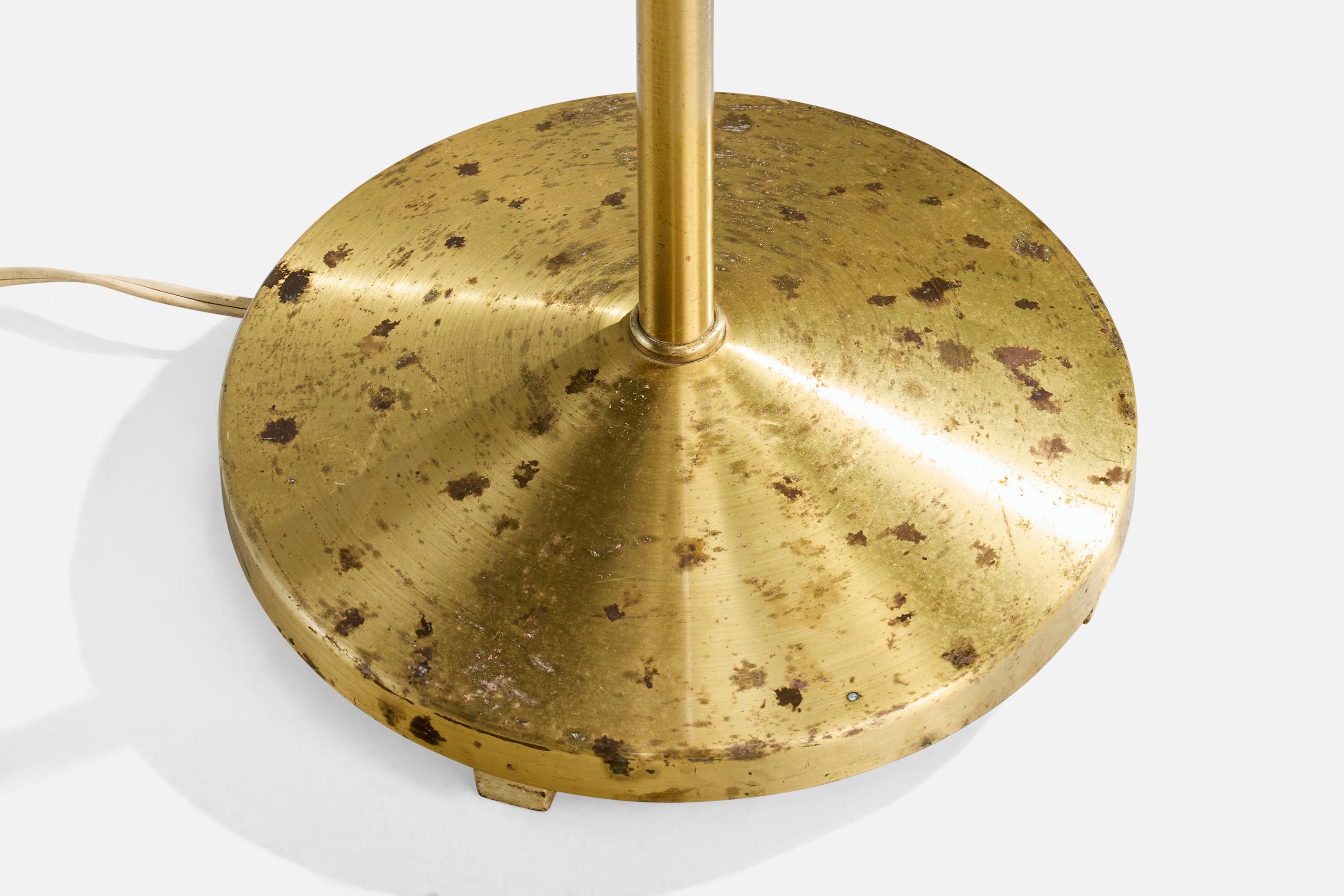 Hans Bergström. Floor Lamp, Brass, Fabric, Sweden, 1950s For Sale 2