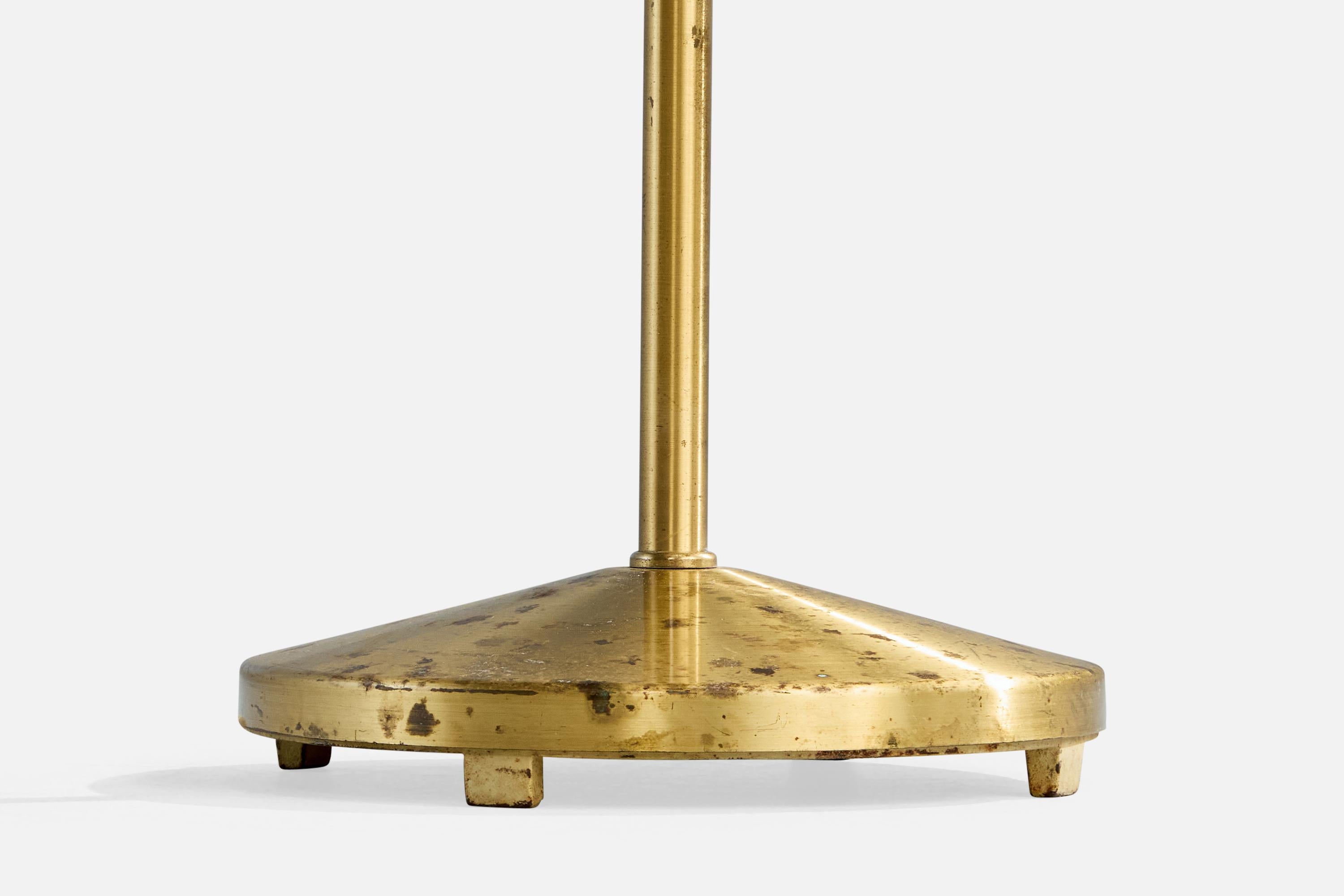 Hans Bergström. Floor Lamp, Brass, Fabric, Sweden, 1950s For Sale 3