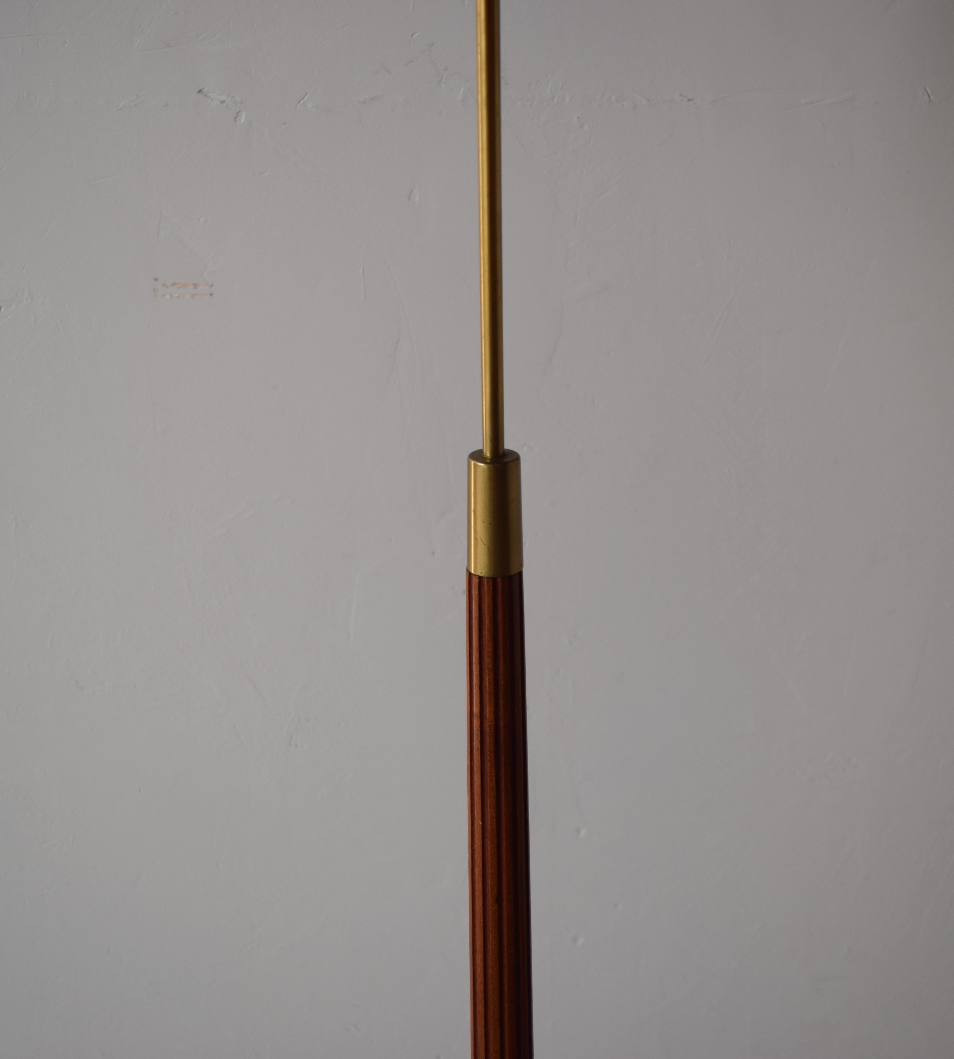 Swedish Hans Bergström, Floor Lamp, Brass, Wood, Rattan, for ASEA, Sweden, 1950s