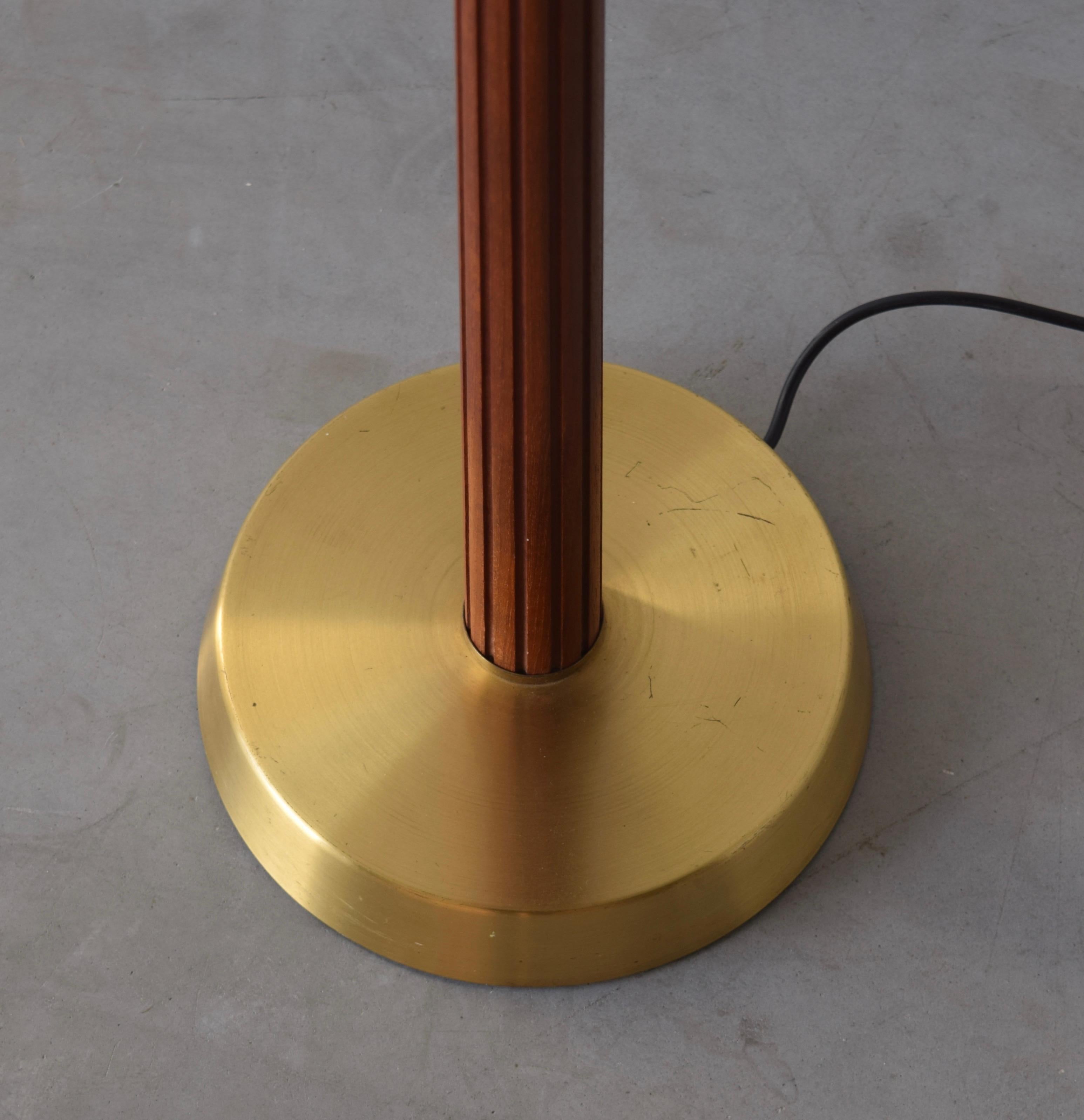 Hans Bergström, Floor Lamp, Brass, Wood, Rattan, for ASEA, Sweden, 1950s In Good Condition In High Point, NC