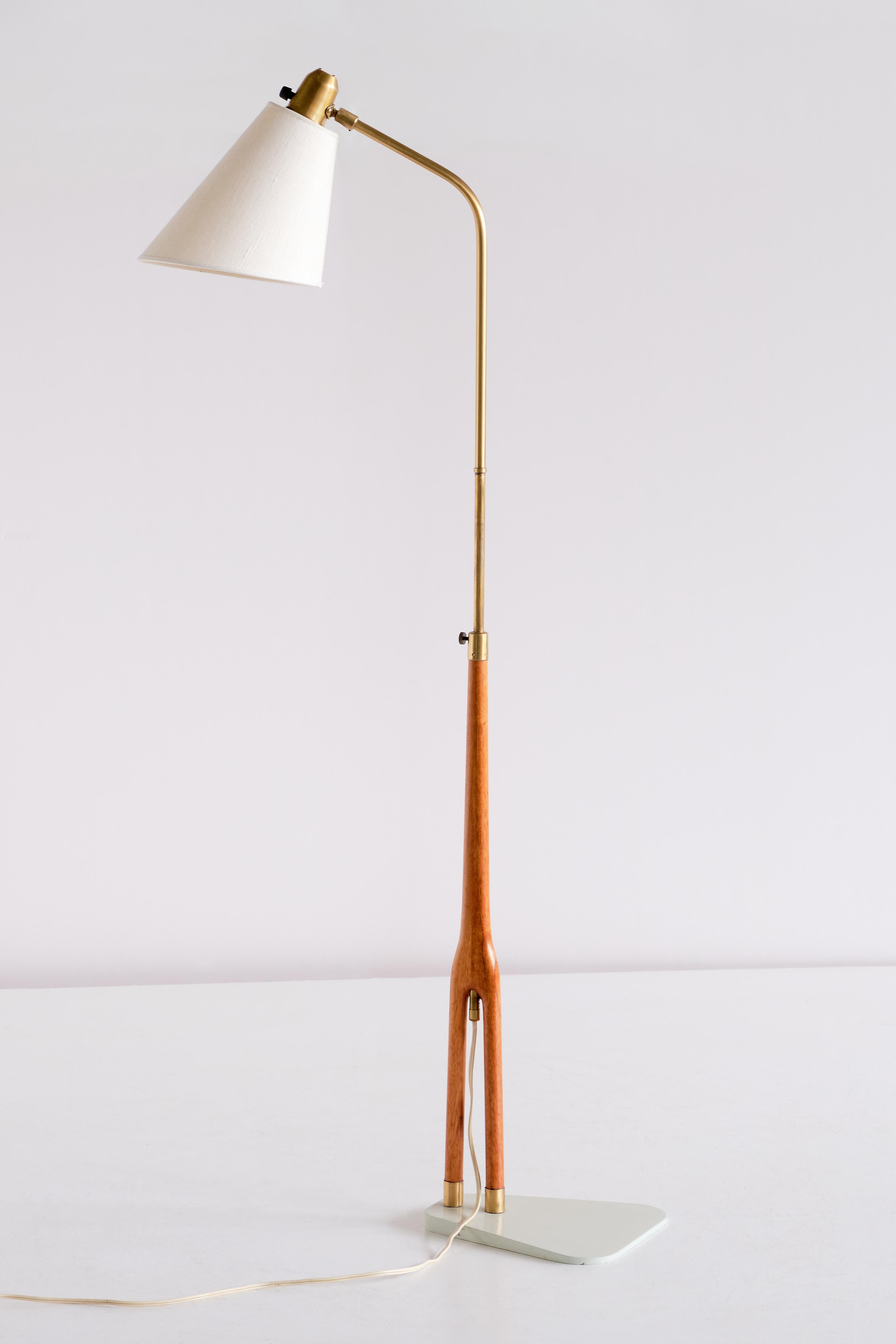 Swedish Hans Bergström Floor Lamp in Teak and Brass, ASEA, Sweden, 1950s For Sale