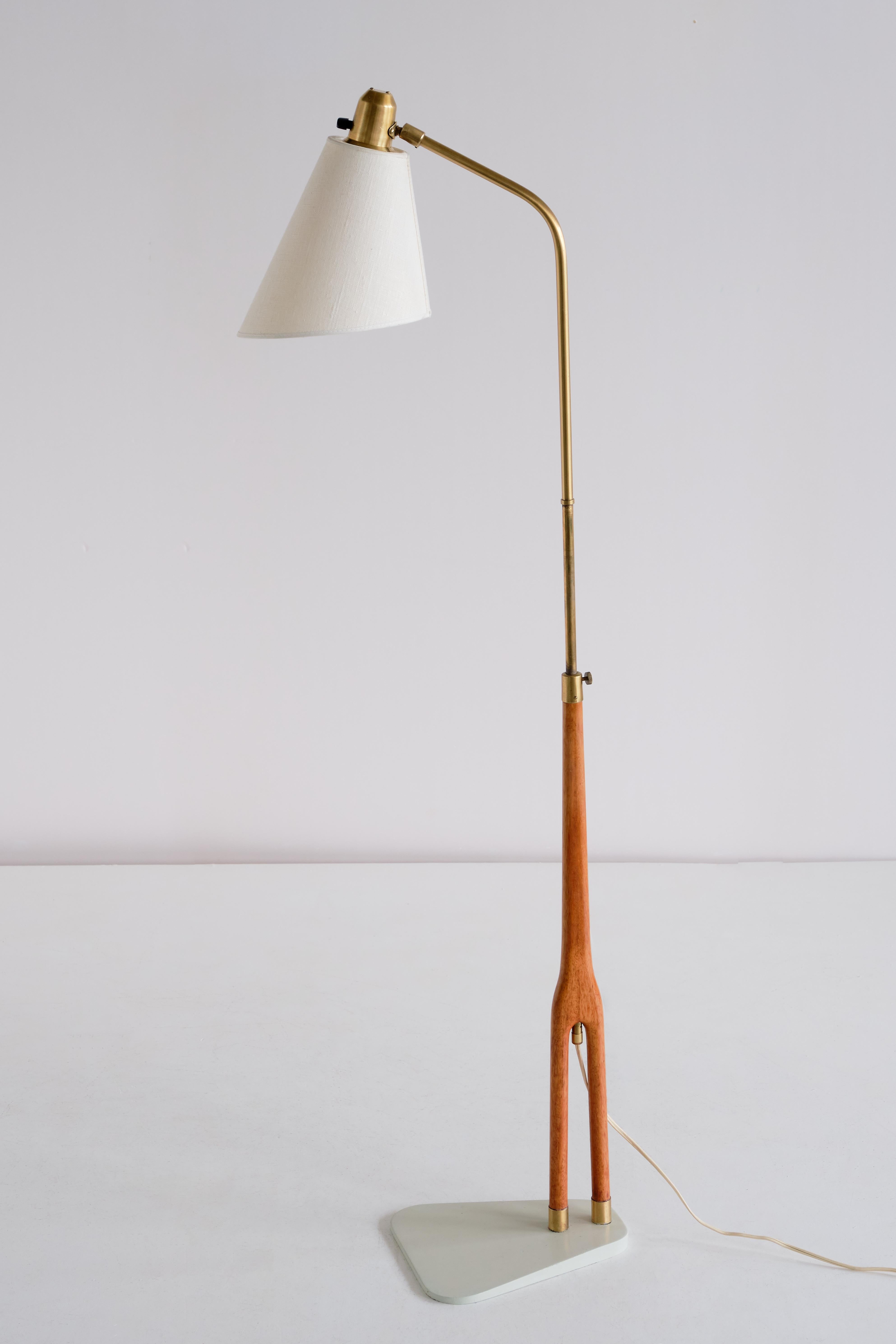 Hans Bergström Floor Lamp in Teak and Brass, ASEA, Sweden, 1950s For Sale 2
