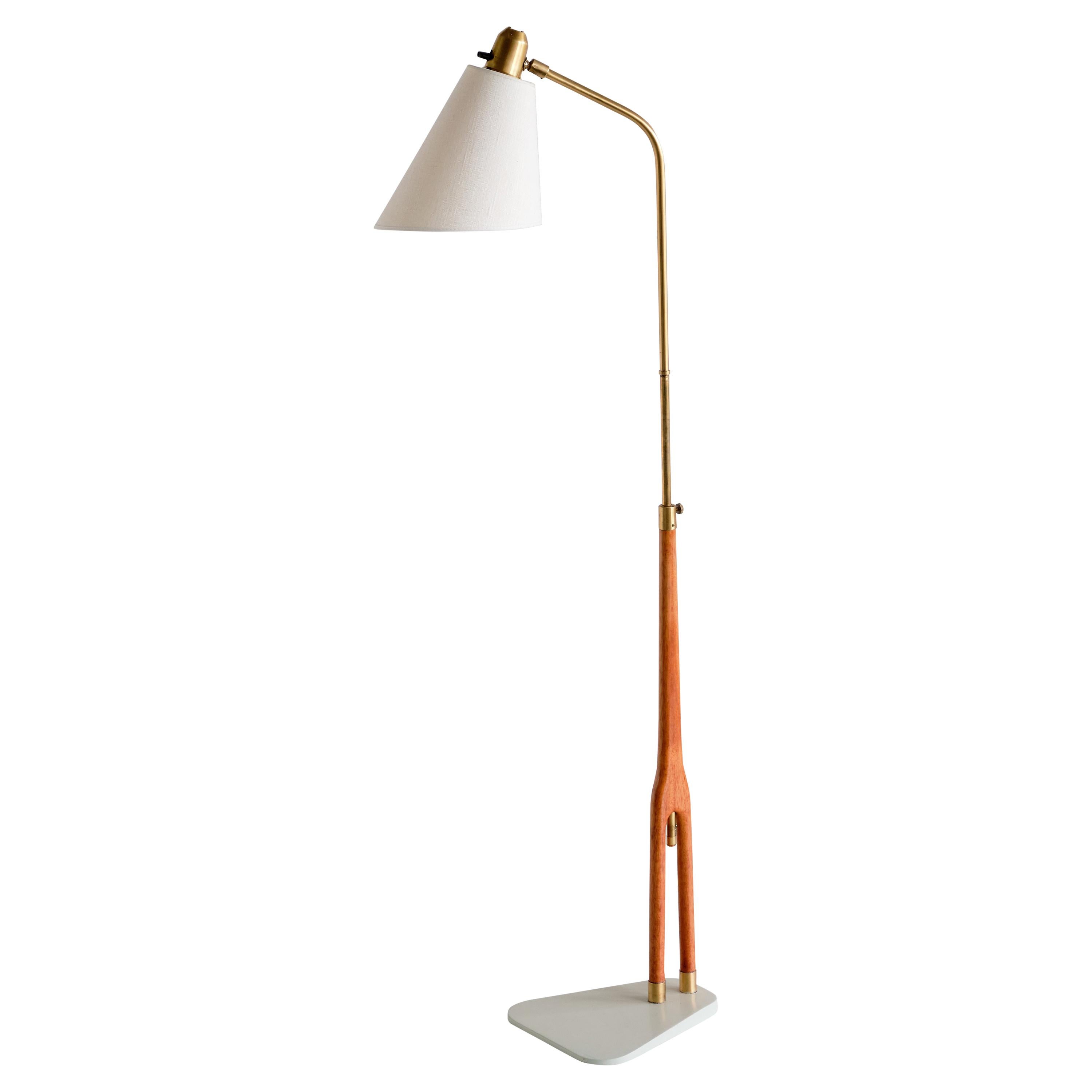 Hans Bergström Floor Lamp in Teak and Brass, ASEA, Sweden, 1950s For Sale