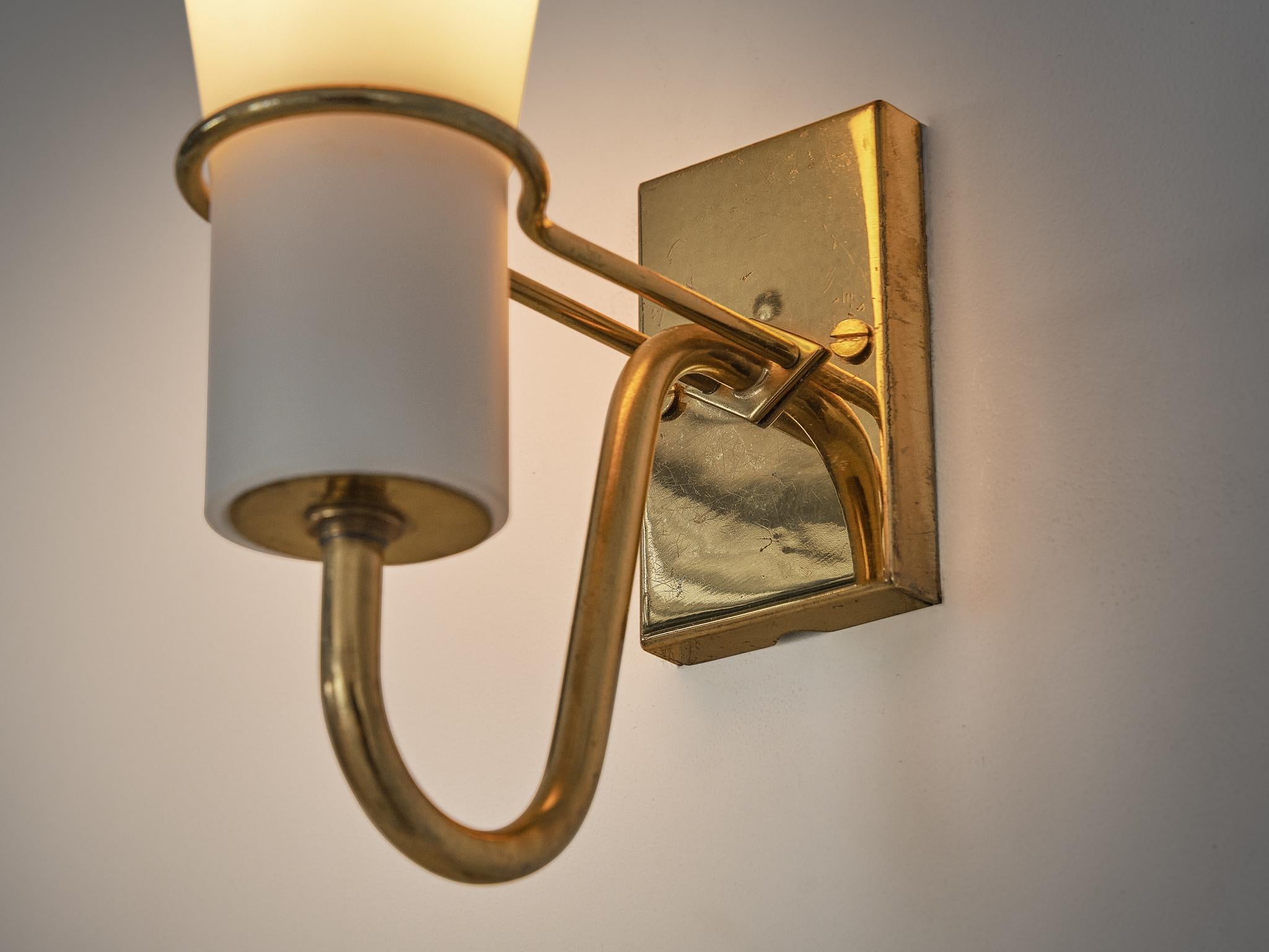 Scandinavian Modern Hans Bergström for ASEA Belysning Wall Light in Brass and White Glass  For Sale