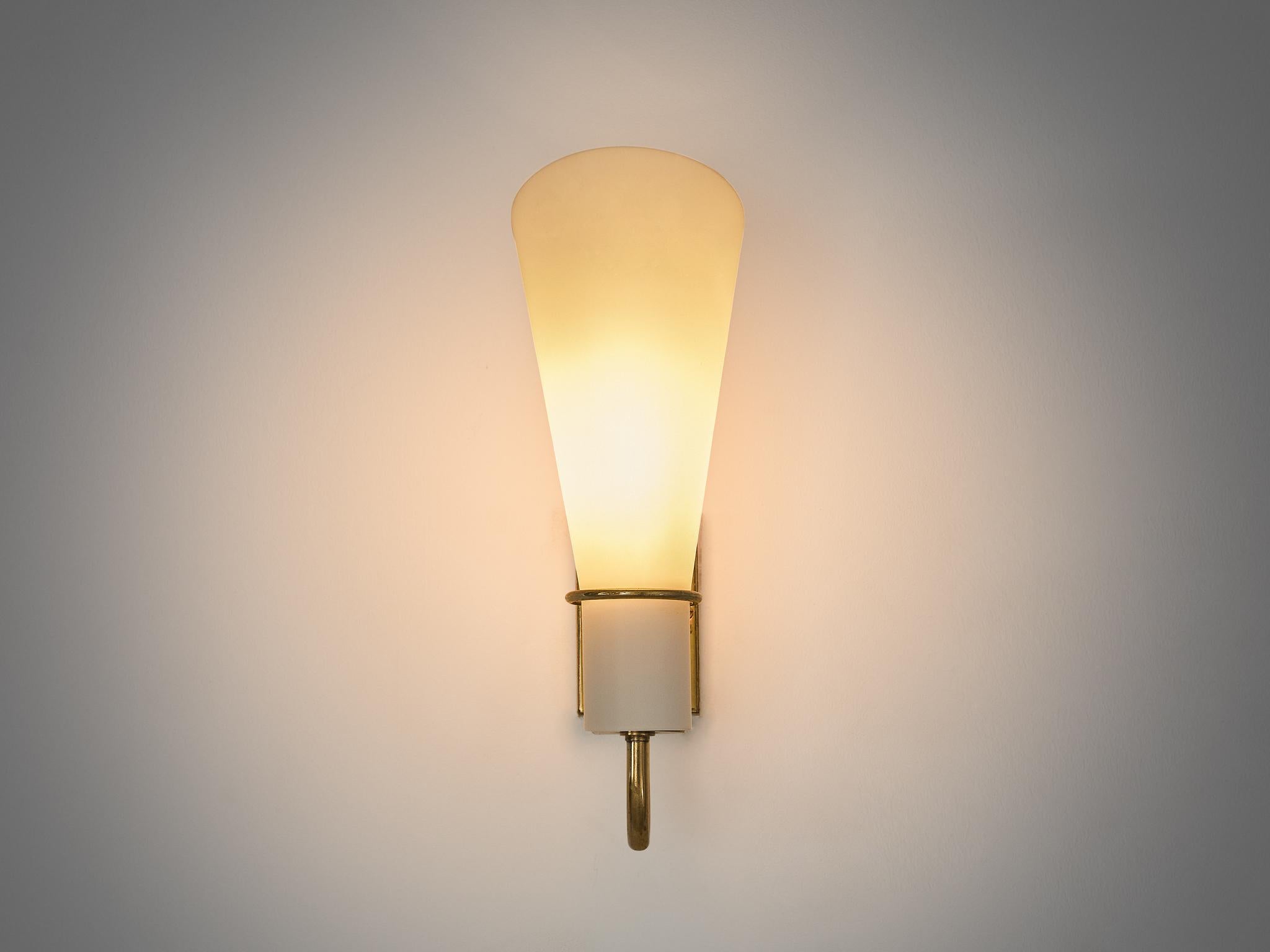 Danish Hans Bergström for ASEA Belysning Wall Light in Brass and White Glass  For Sale