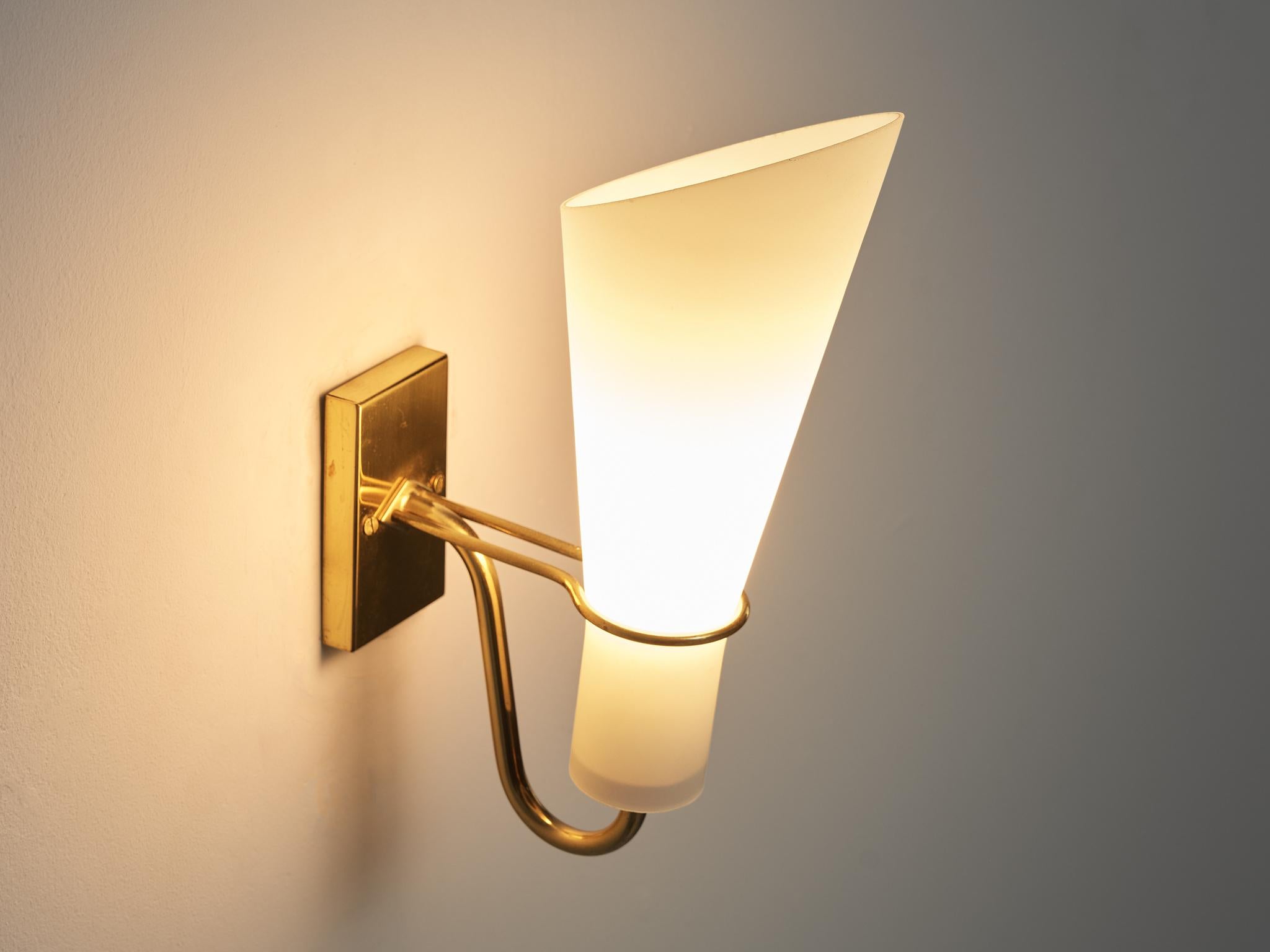 Mid-20th Century Hans Bergström for ASEA Belysning Wall Light in Brass and White Glass  For Sale