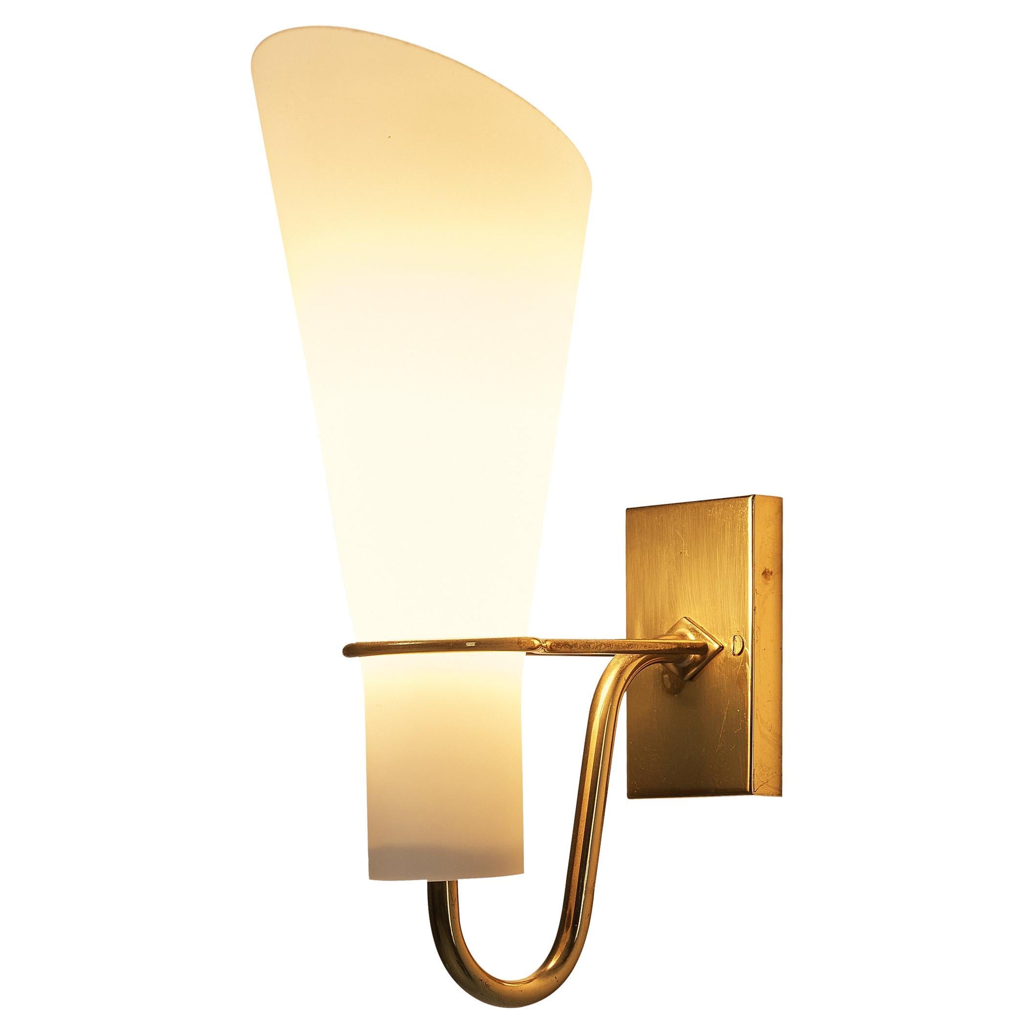 Hans Bergström for ASEA Belysning Wall Light in Brass and White Glass 