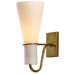 Hans Bergström for ASEA Wall Light in Brass and White Opal Glass
