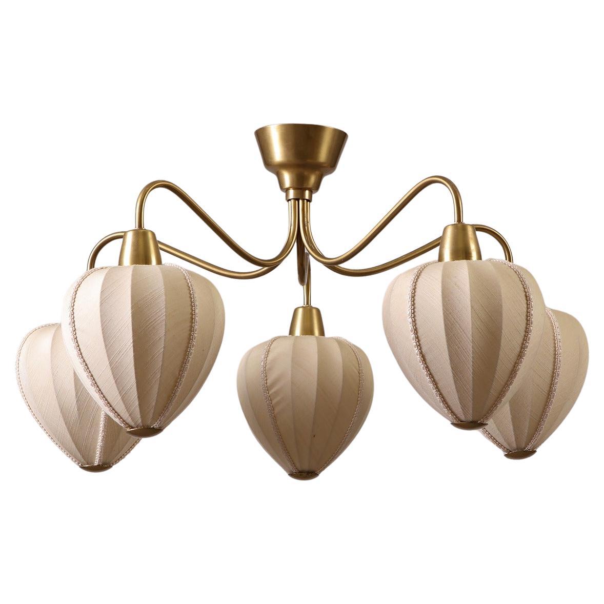 Hans Bergström for Ateljé Lyktan 5-arm Chandelier in Brass, Sweden 1940s