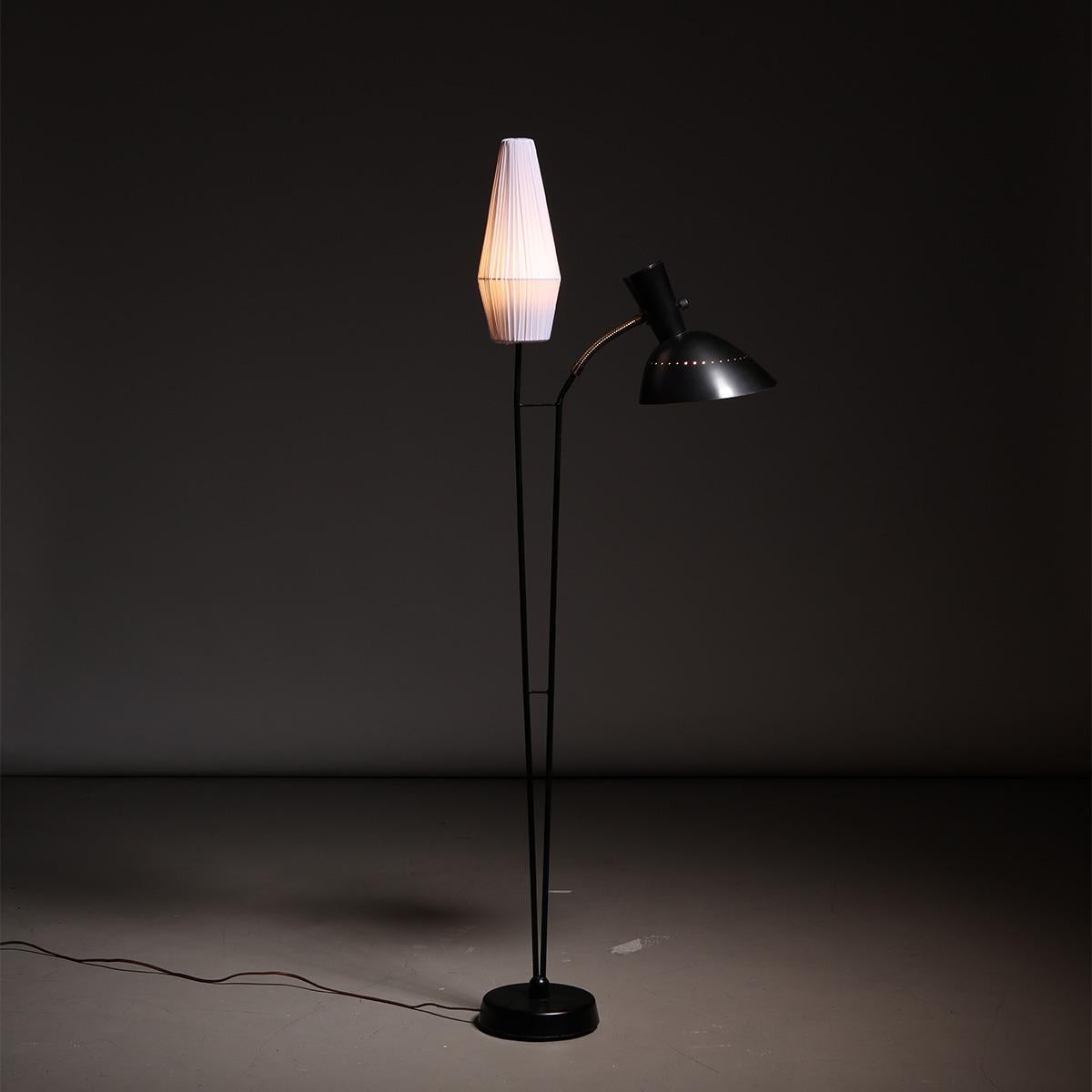 Swedish Hans Bergström for Ateljé Lyktan Adjustable Floor Lamp in Metal, 1960s For Sale