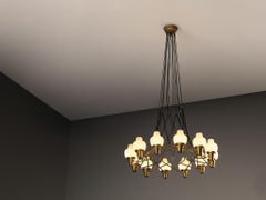 Hans Bergström for Ateljé Lyktan Chandeliers in Brass and Frosted White Glass
