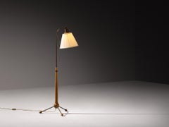 Hans Bergström for Ateljé Lyktan Rare '547' Floor Lamp in Teak, Brass, Silk