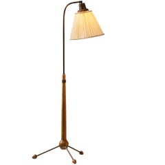 Hans Bergström for Ateljé Lyktan Rare '547' Floor Lamp in Teak, Brass, Silk