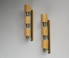 Hans Bergström for Ateljé Lyktan, Wall Lamps, Brass, Rattan, circa 1950s