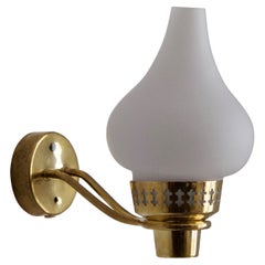 Hans Bergström for Ateljé Lyktan, Wall Light, Brass, Milk Glass, Sweden 1950s