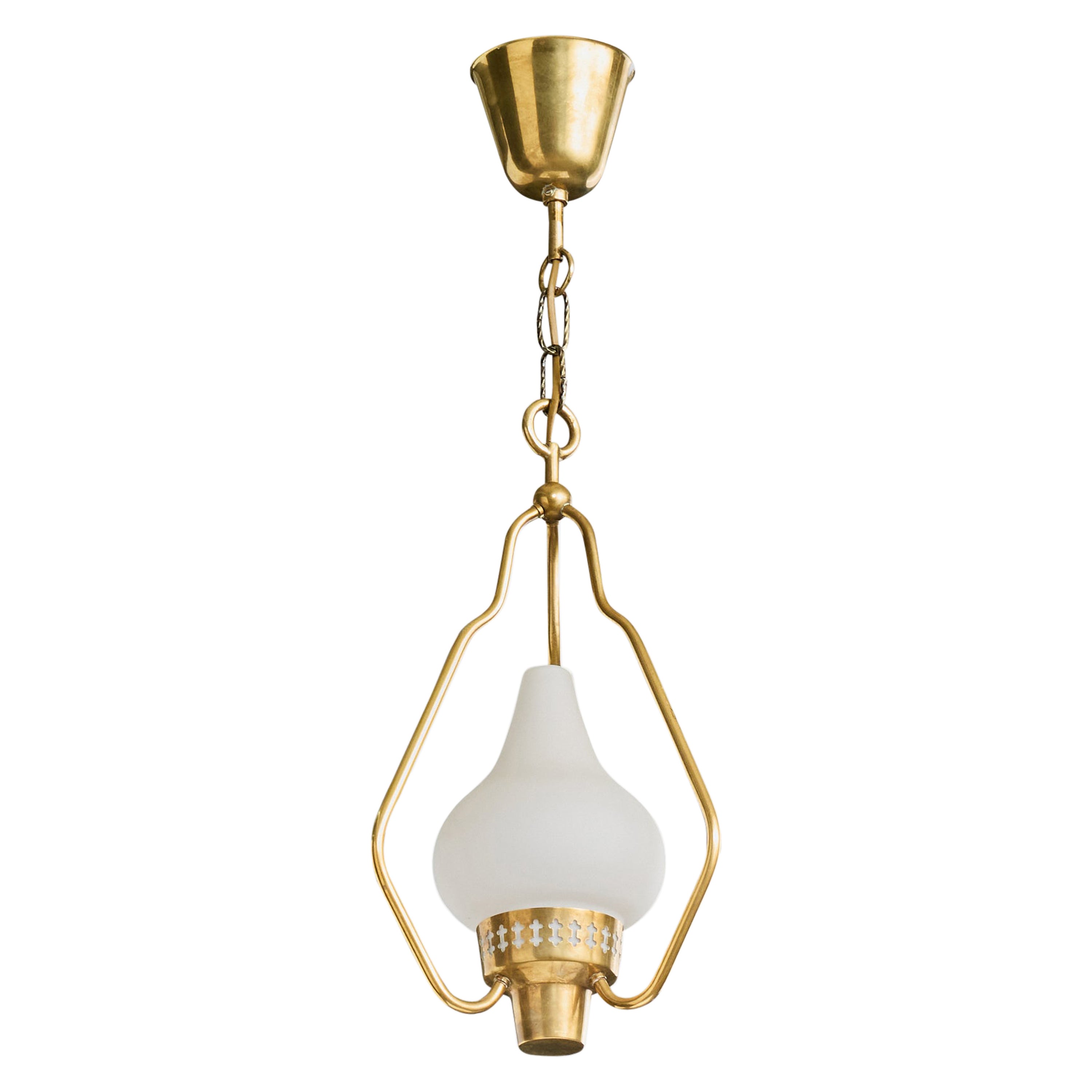 Hans Bergström, Pendant Light, Brass, Glass, Sweden, 1950s