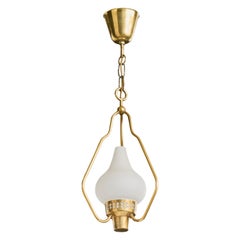 Hans Bergström, Pendant Light, Brass, Glass, Sweden, 1950s