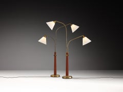 Hans Bergström Rare Adjustable Floor Lamps with Decorative Brass Flowers