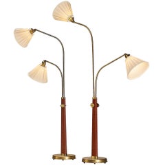 Hans Bergström Rare Adjustable Floor Lamps with Decorative Brass Flowers