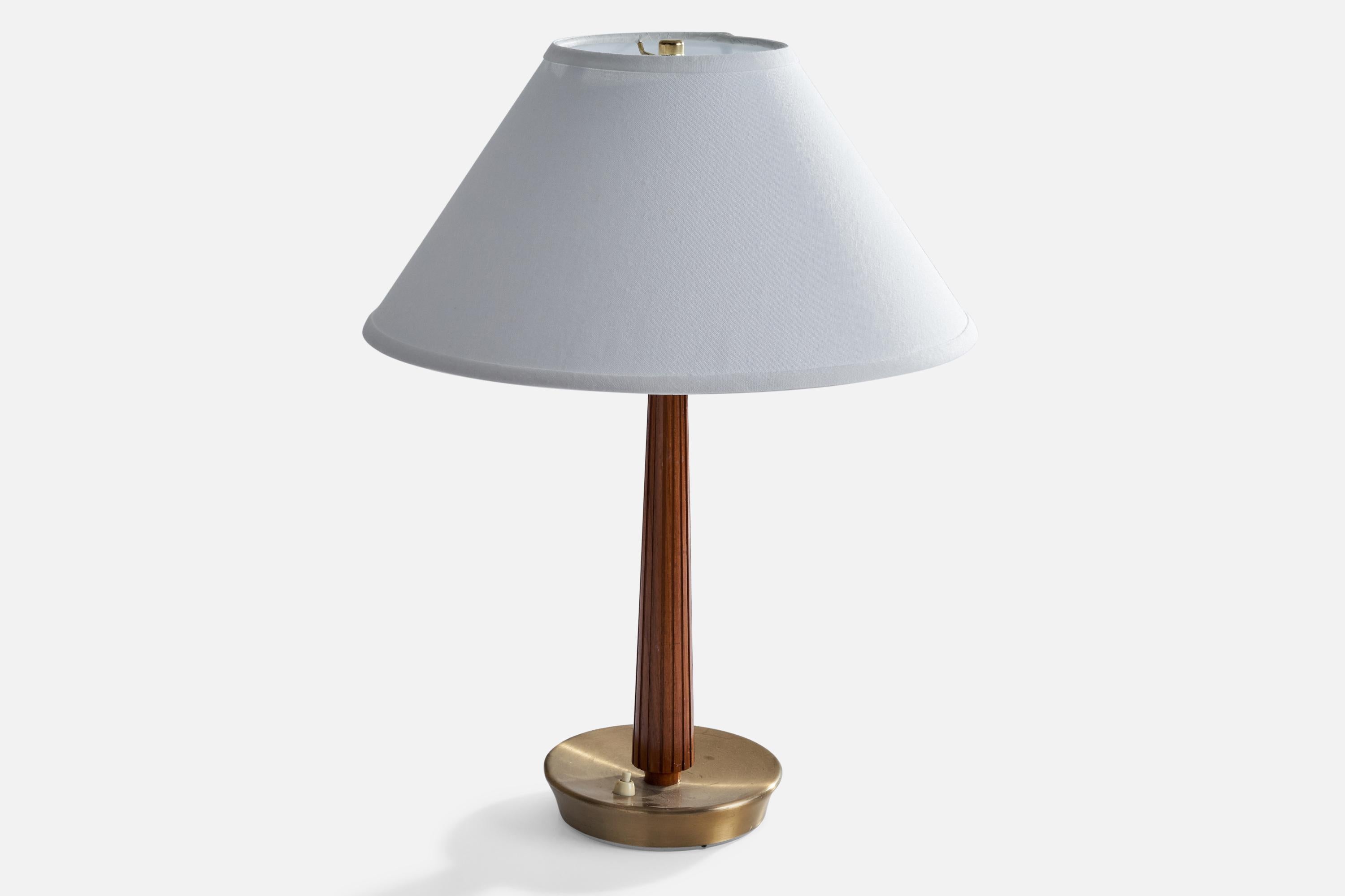 Scandinavian Modern Hans Bergström, Table Lamp, Brass, Elm, Sweden, 1940s For Sale