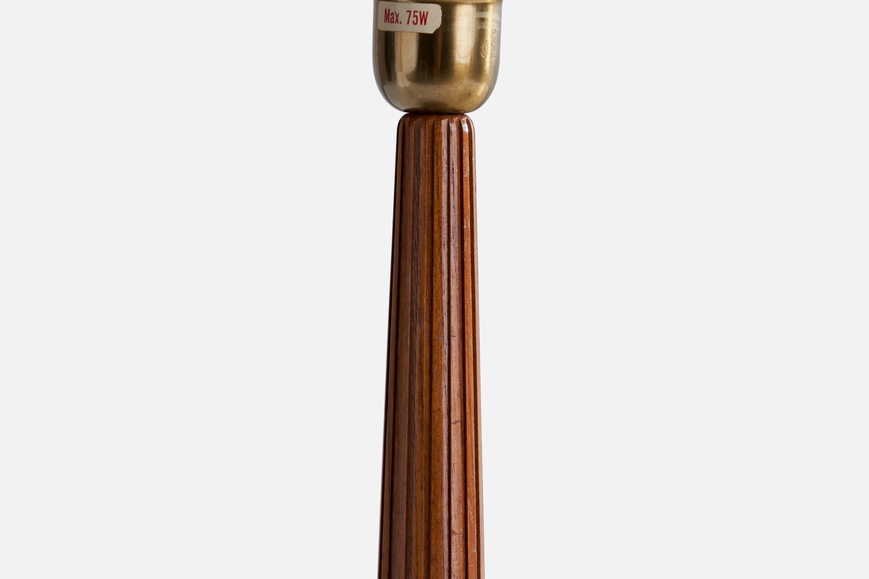 Swedish Hans Bergström, Table Lamp, Brass, Elm, Sweden, 1940s For Sale