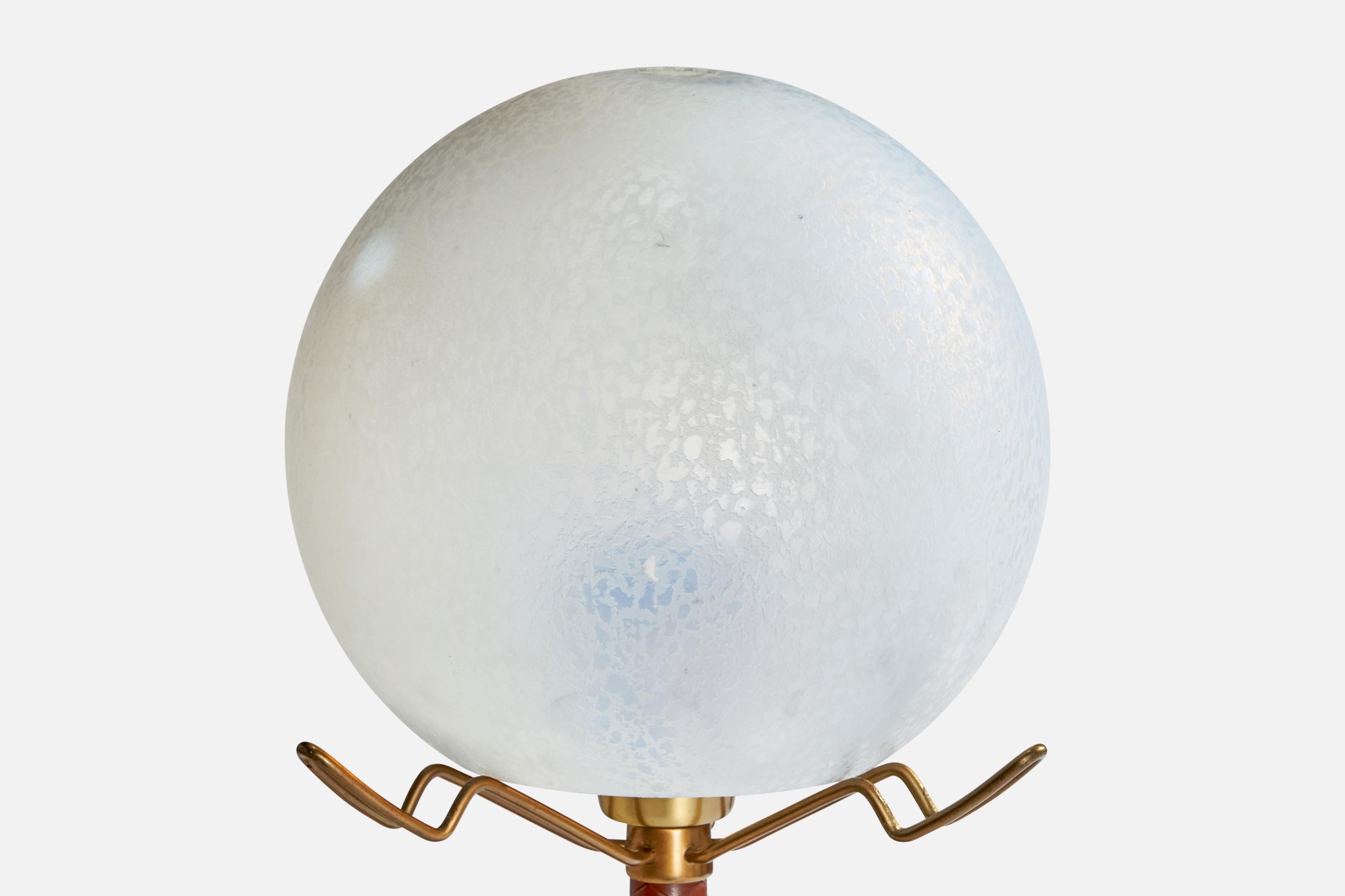Swedish Hans Bergström, Table Lamp, Brass, Leather, Glass, Sweden, 1950s For Sale