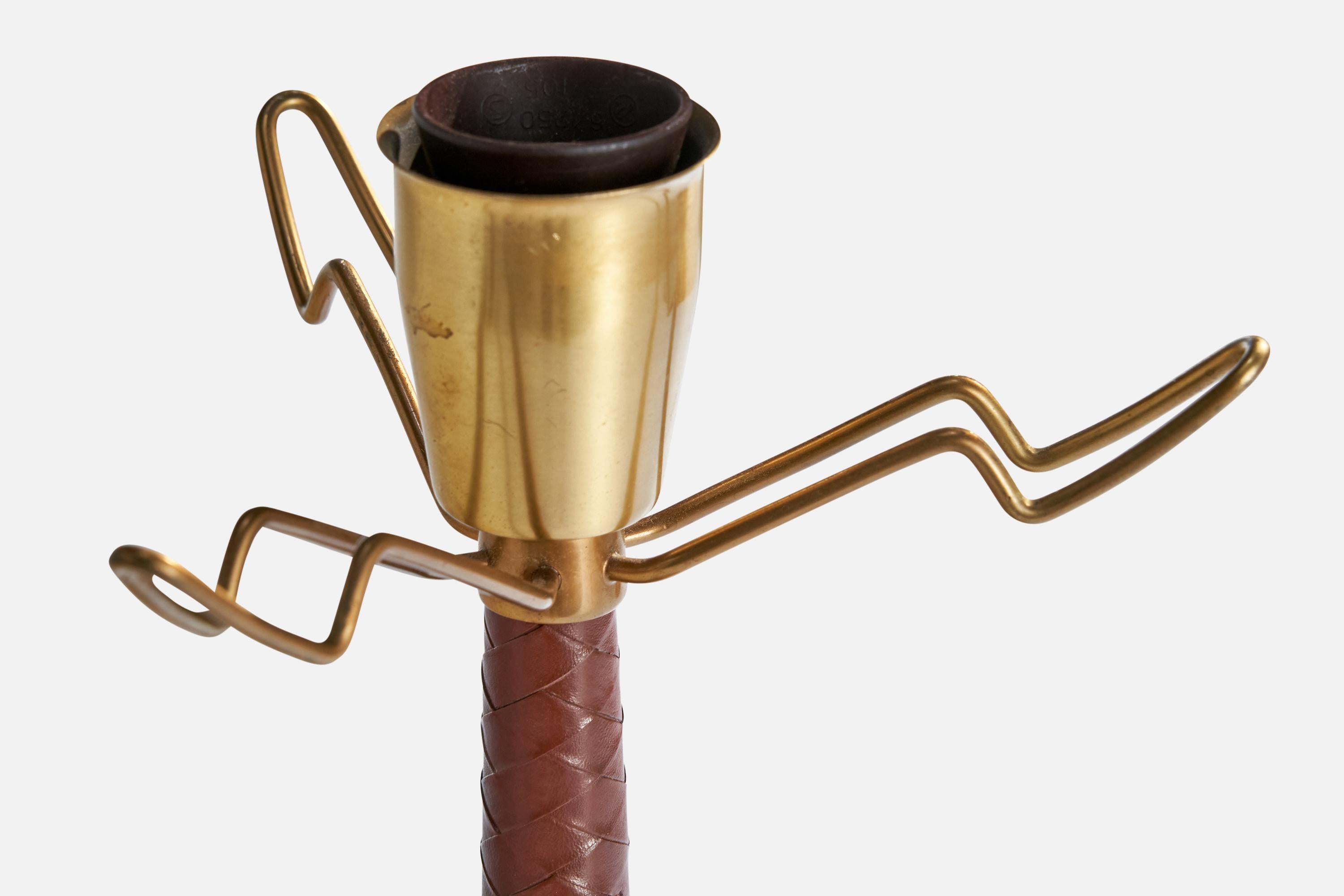 Hans Bergström, Table Lamp, Brass, Leather, Glass, Sweden, 1950s For Sale 1