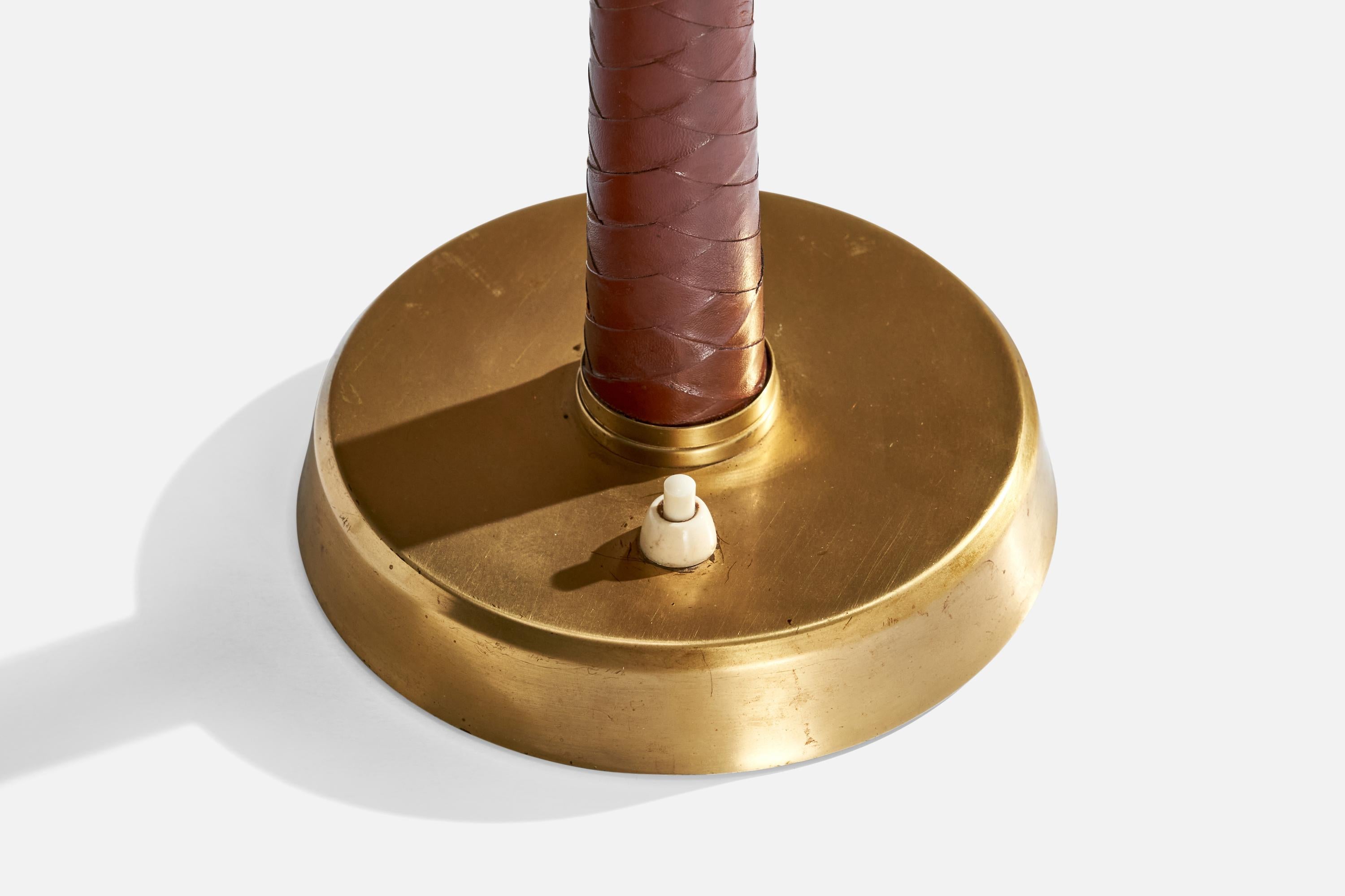 Hans Bergström, Table Lamp, Brass, Leather, Glass, Sweden, 1950s For Sale 2